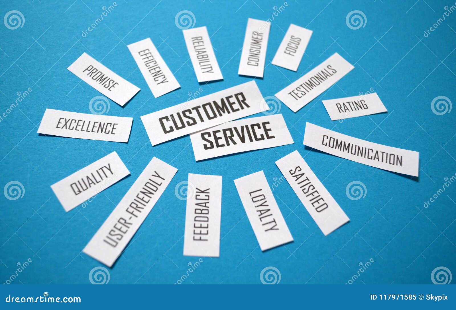 Perspective View of CUSTOMER SERVICE Paper Tag Cloud on Blue Background Stock Image Image of