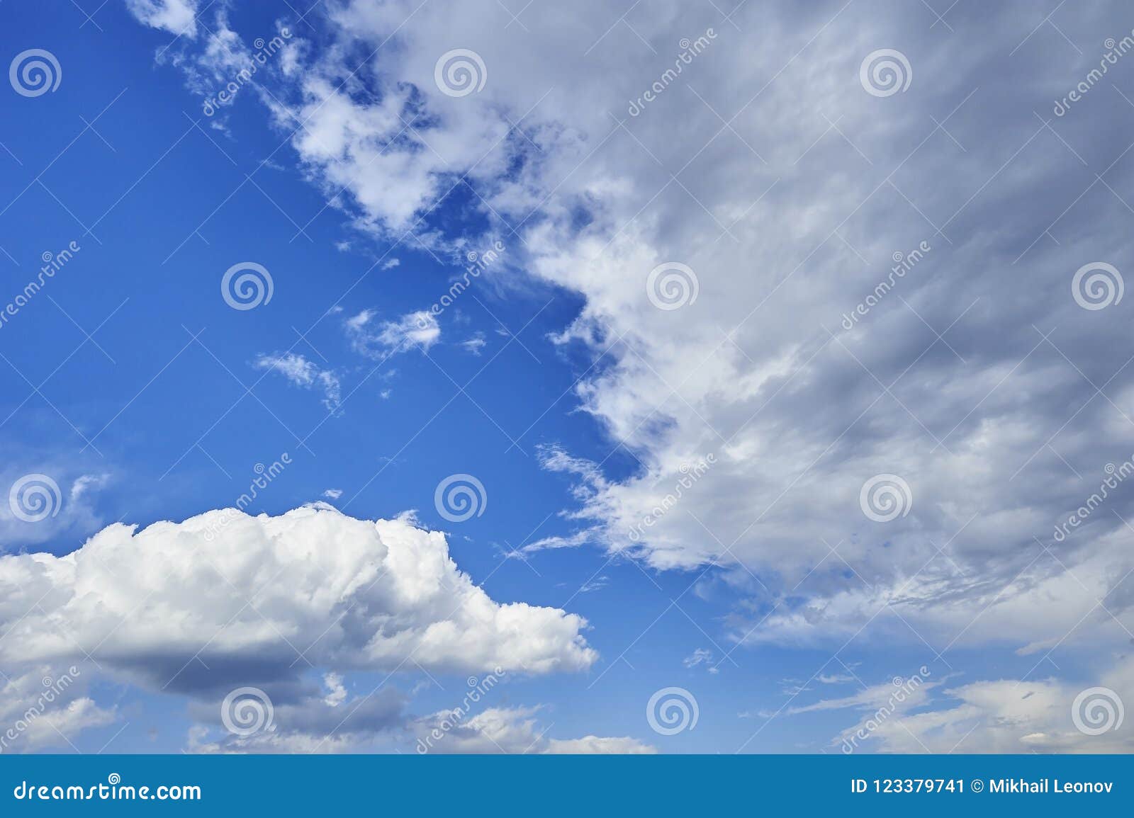Perspective View of Romantic Navy Blue Sky with White Grey Clouds. High