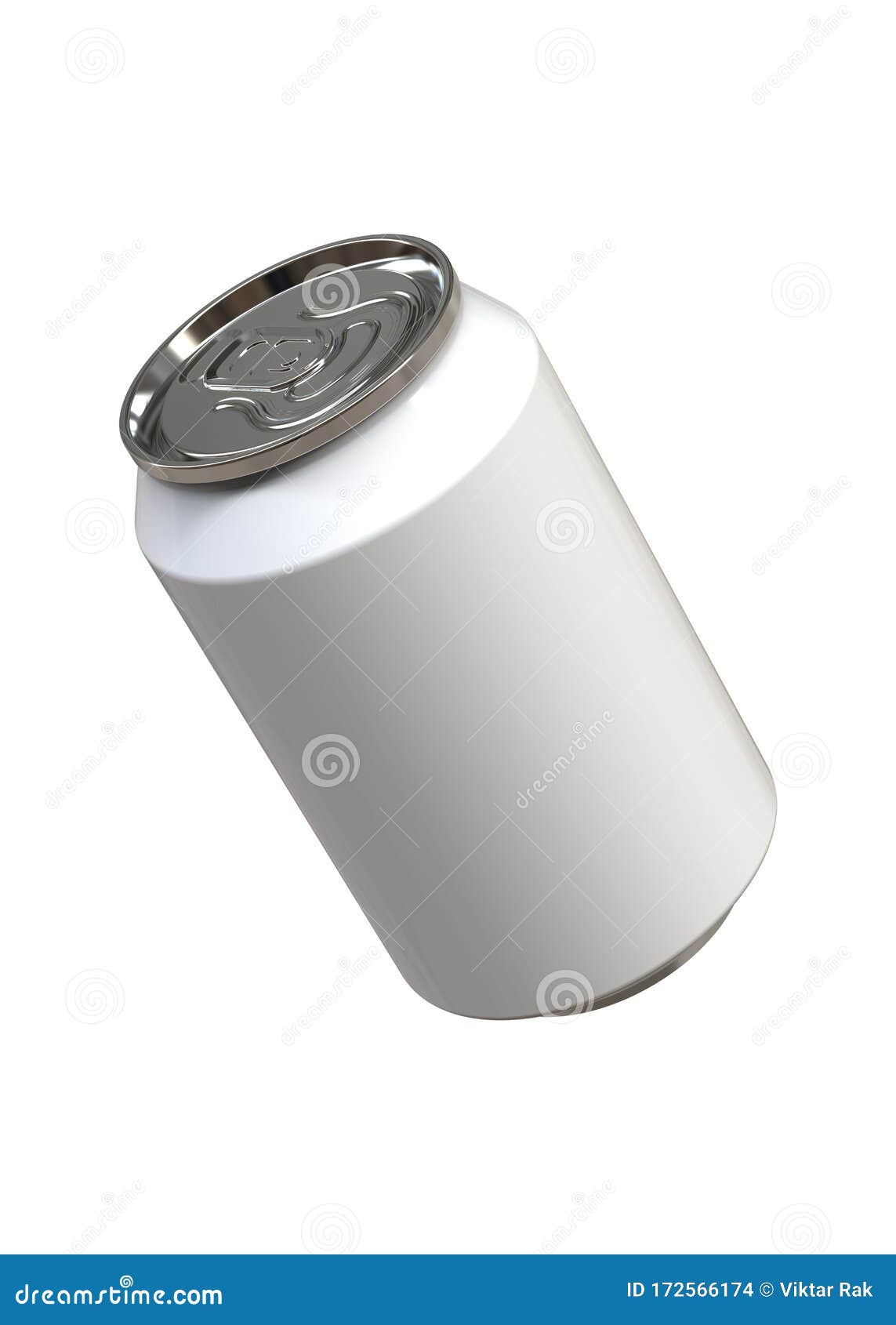 perspective view of white 12 oz beer or soda can  on white background.