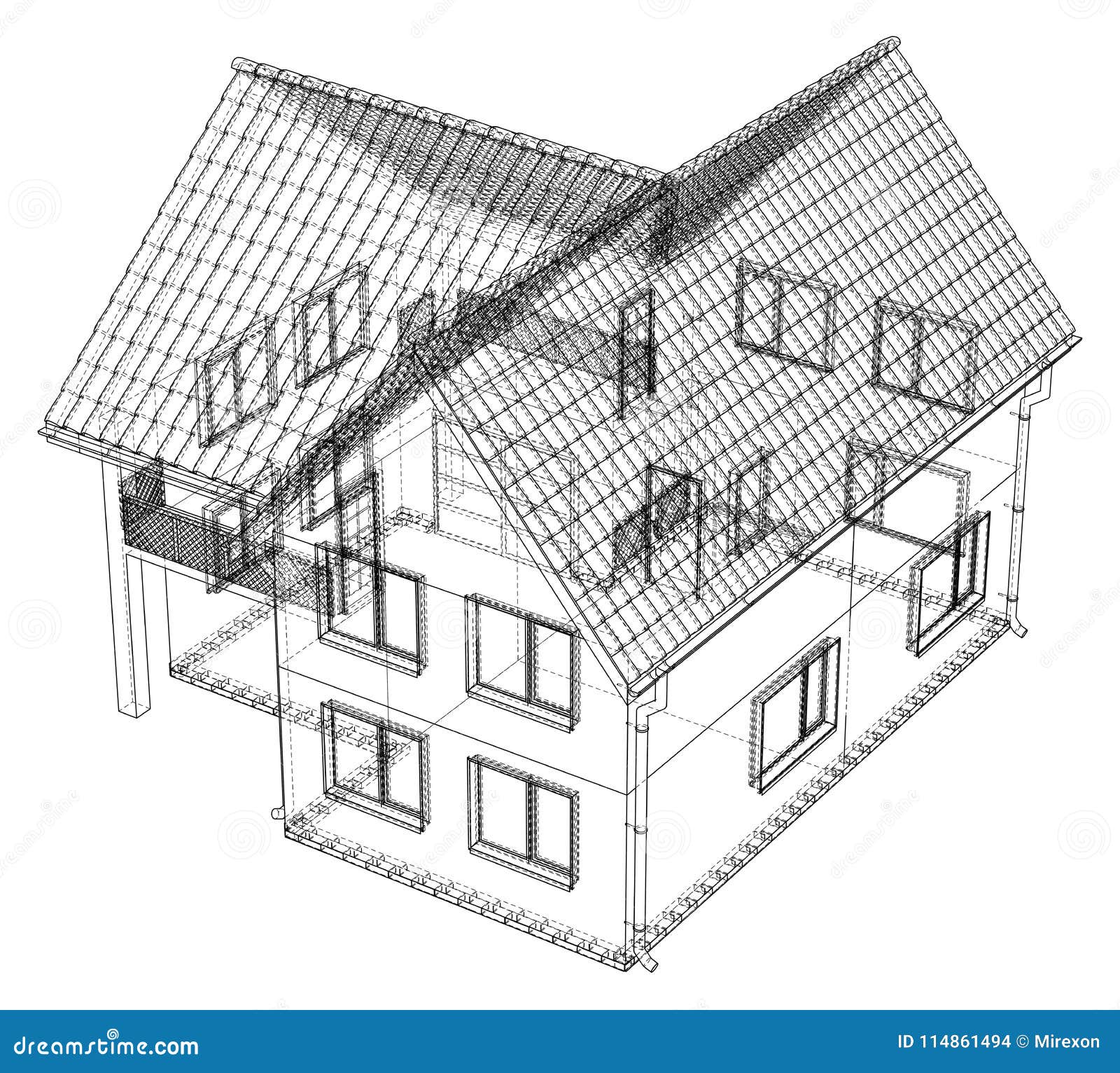 Download Perspective Wireframe Of House Exterior. Vector Created Of ...