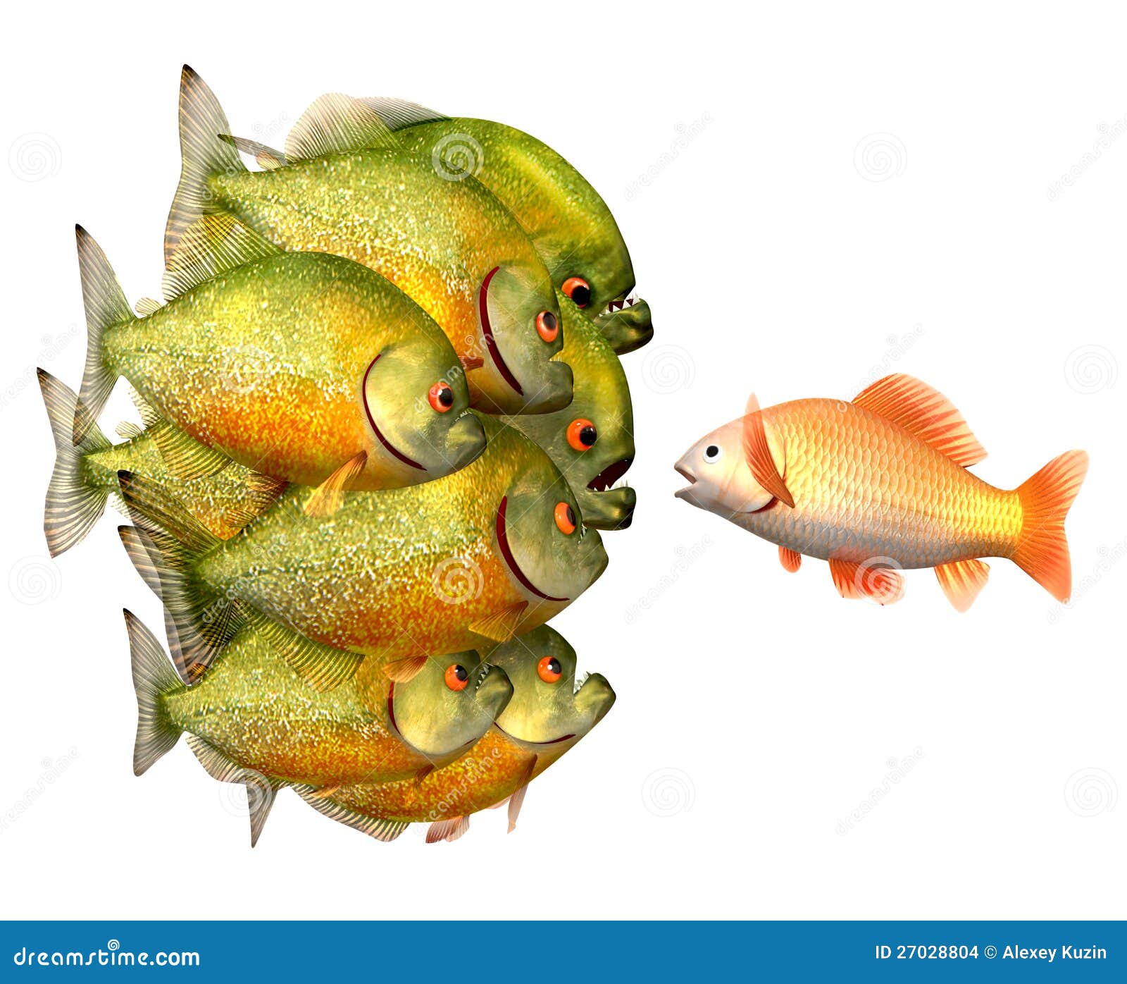 persuasion concept, goldfish and piranhas