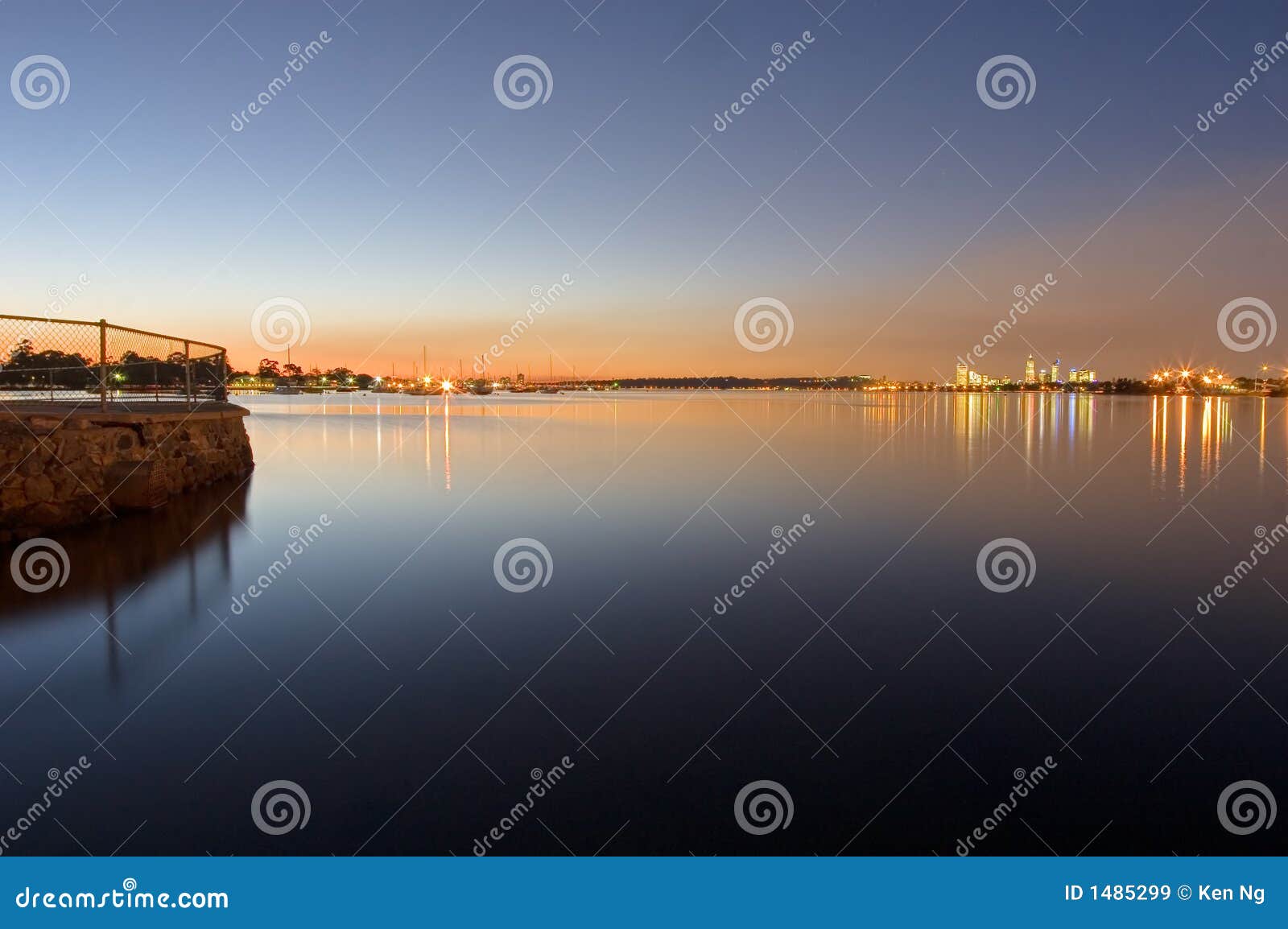 perth dusk sunset on swan river with cityline