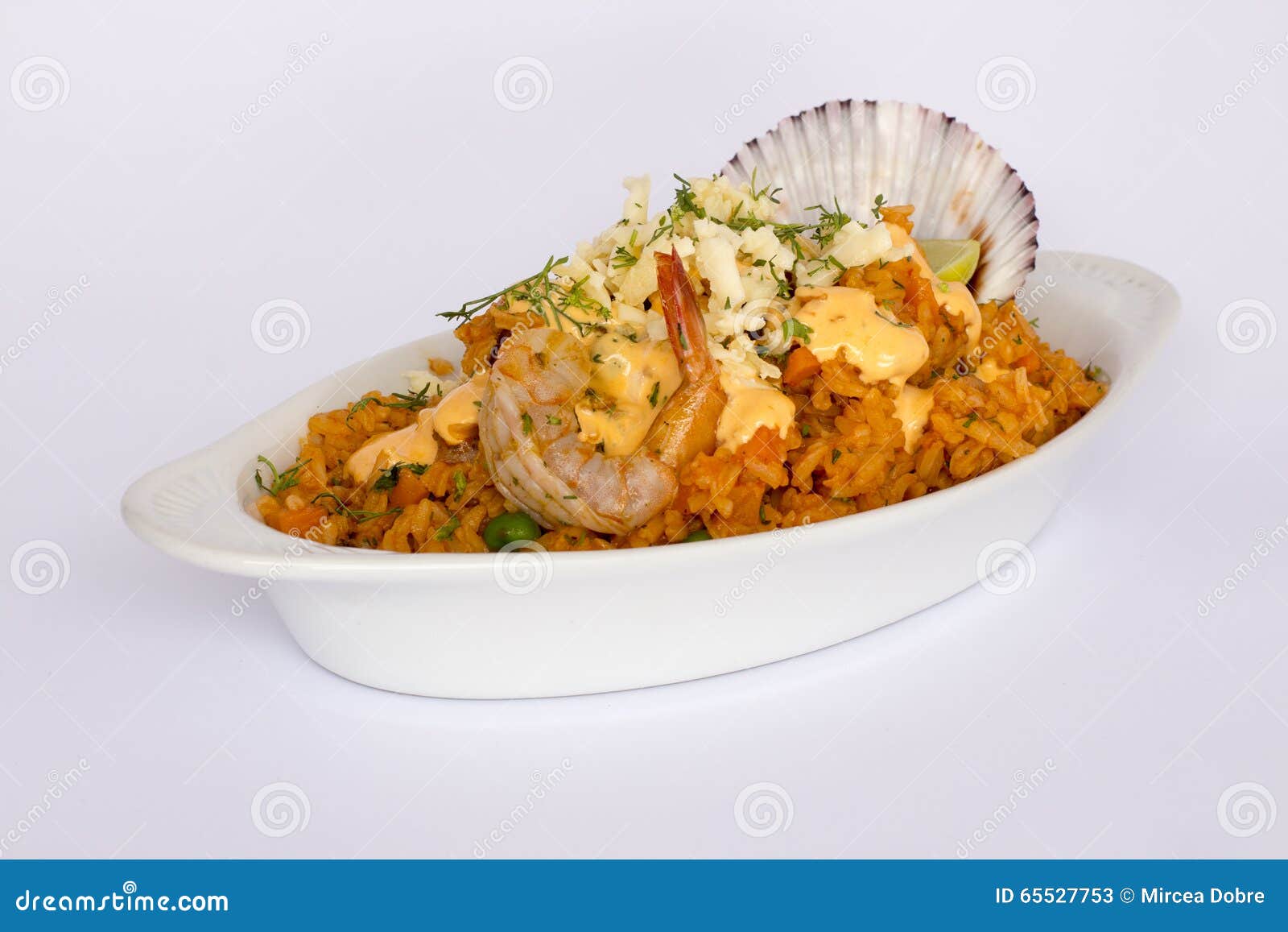 Peru Dish: Rice with Seafood (Arroz Con Mariscos), Served with a Glass
