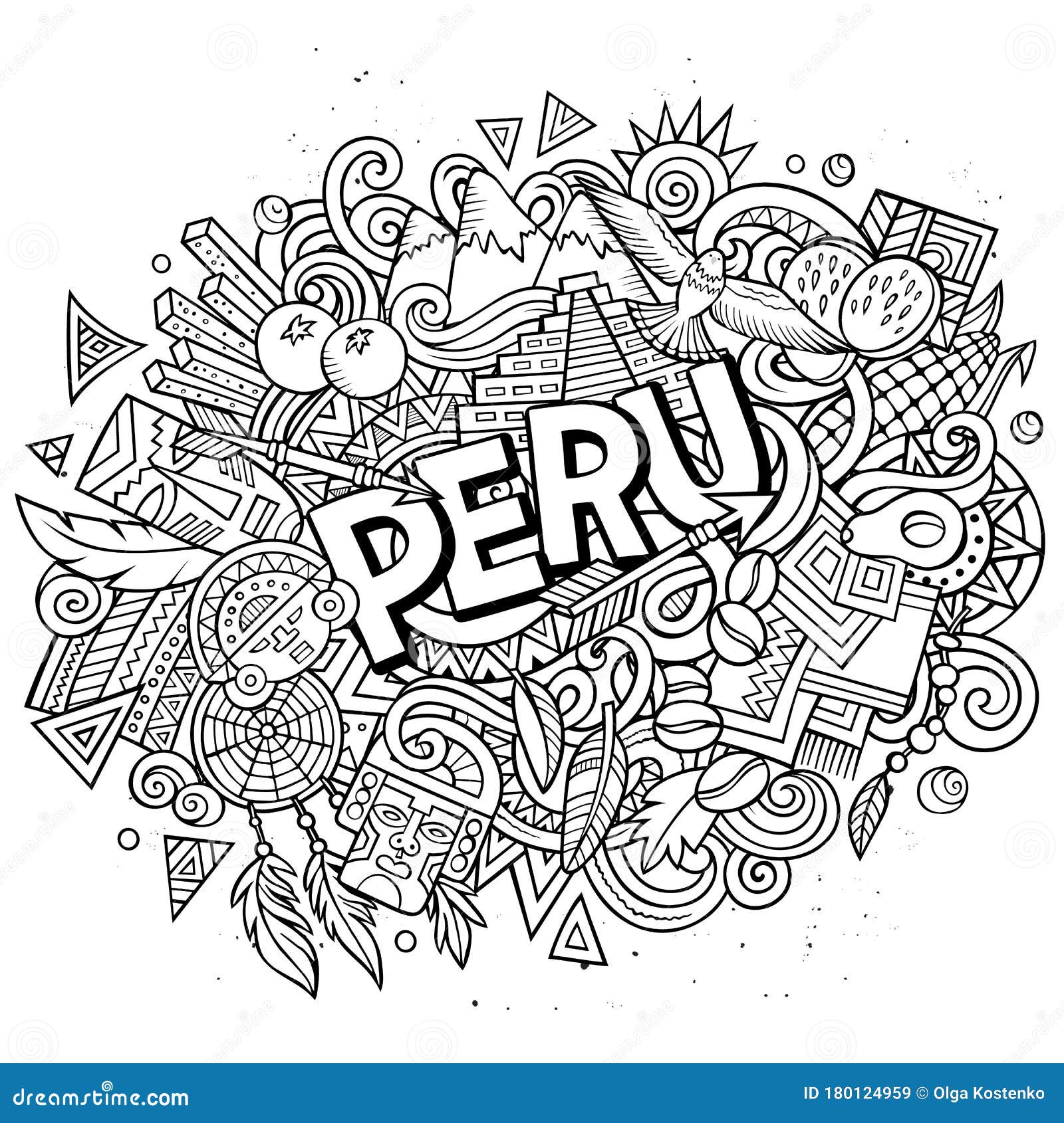 Peru Hand Drawn Cartoon Doodles Illustration. Funny Design. Stock ...