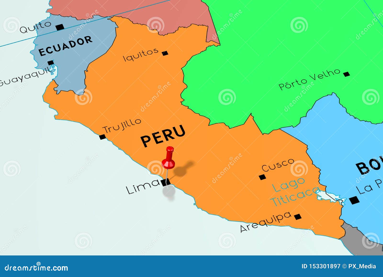 Peru Lima Capital City Pinned On Political Map Stock