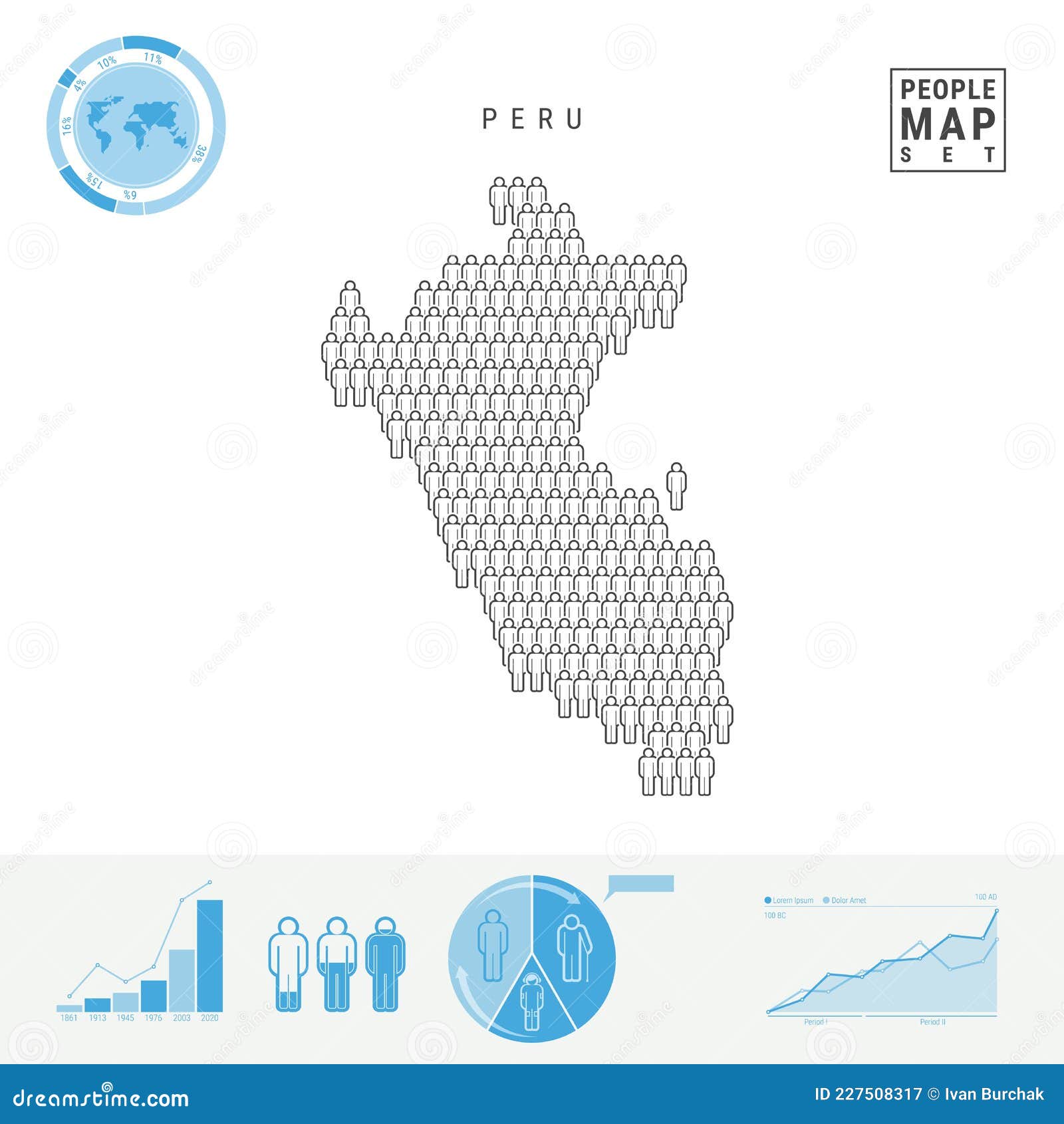 Peru People Icon Map. Stylized Vector Silhouette of Peru. Population