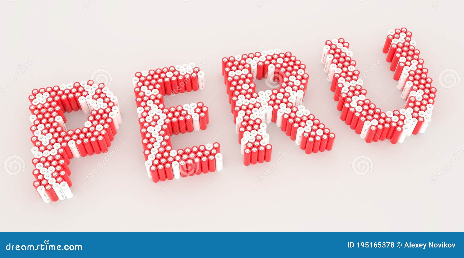 PERU Text Made with Many Batteries. Electrical Technologies Related 3d