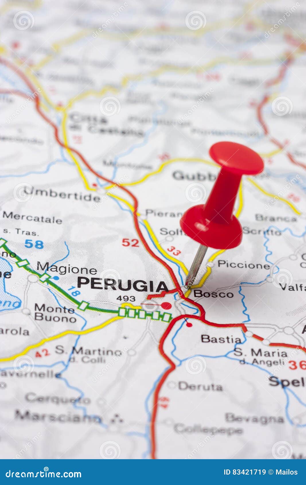 Perugia auf einer Karte stockbild. Bild von zieleinheit - 83421719
