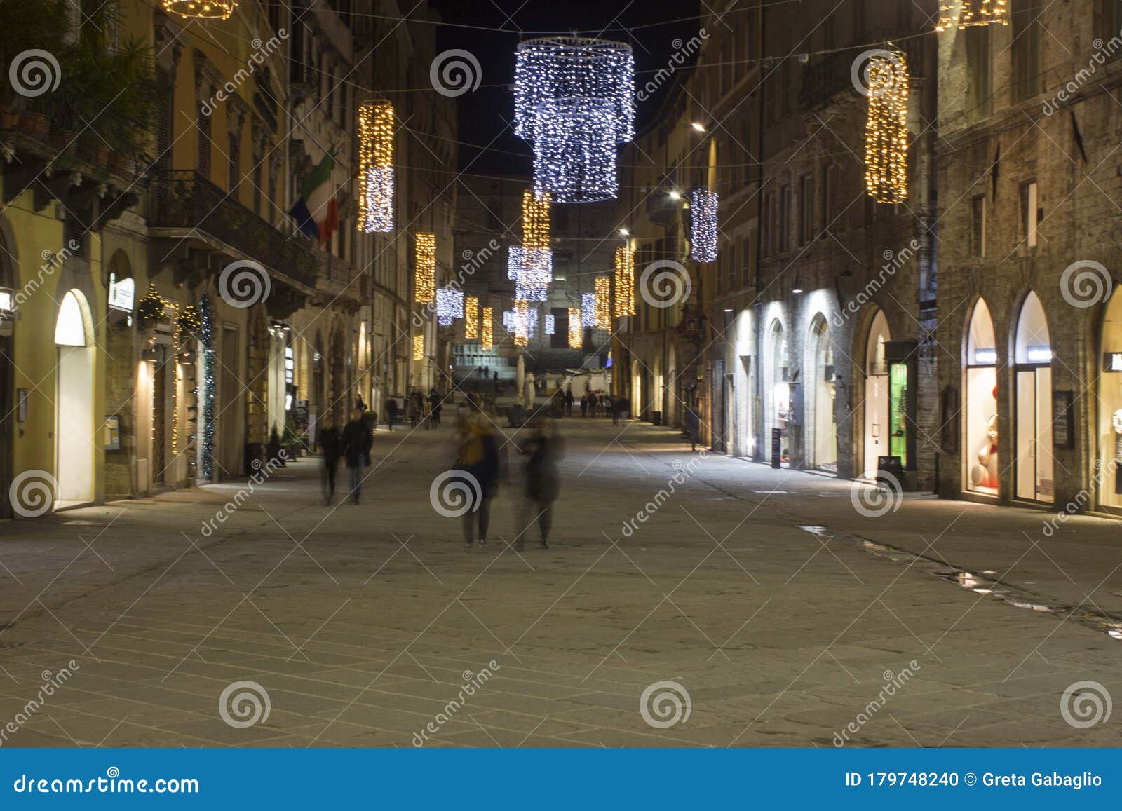 Corso Vannucci Main Street in Perugia City Centre at Night Time ...