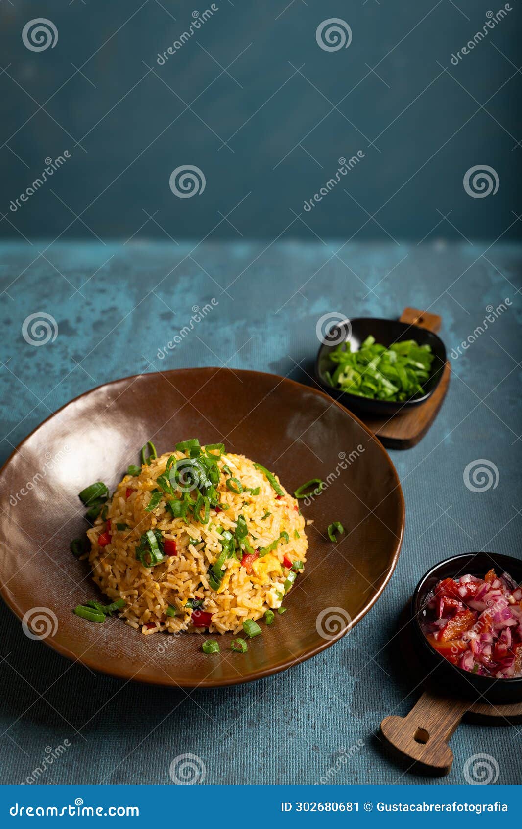 a dish of peruvian gastronomy, the result of the asian fusion, named arroz chaufa.