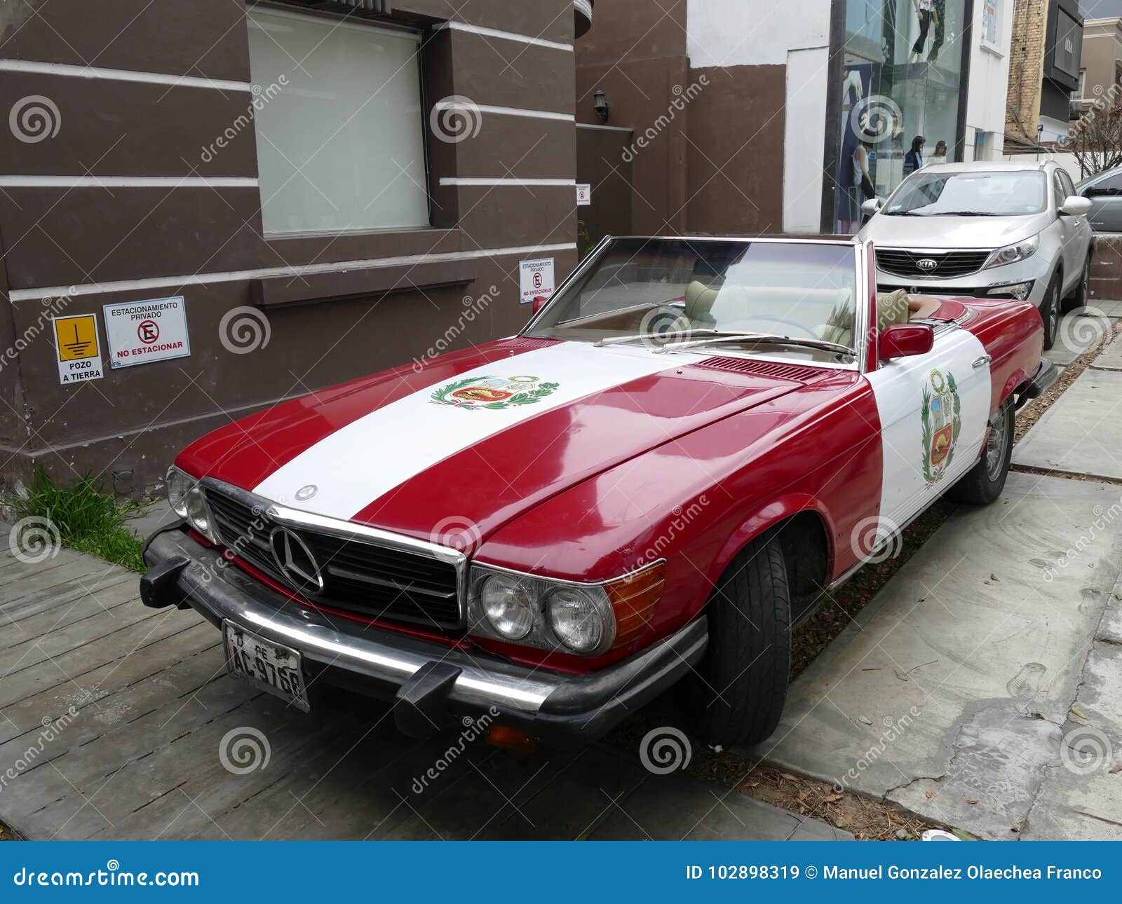 Peruvian Flag Color Mercedes Benz 450 Sl In Lima Editorial