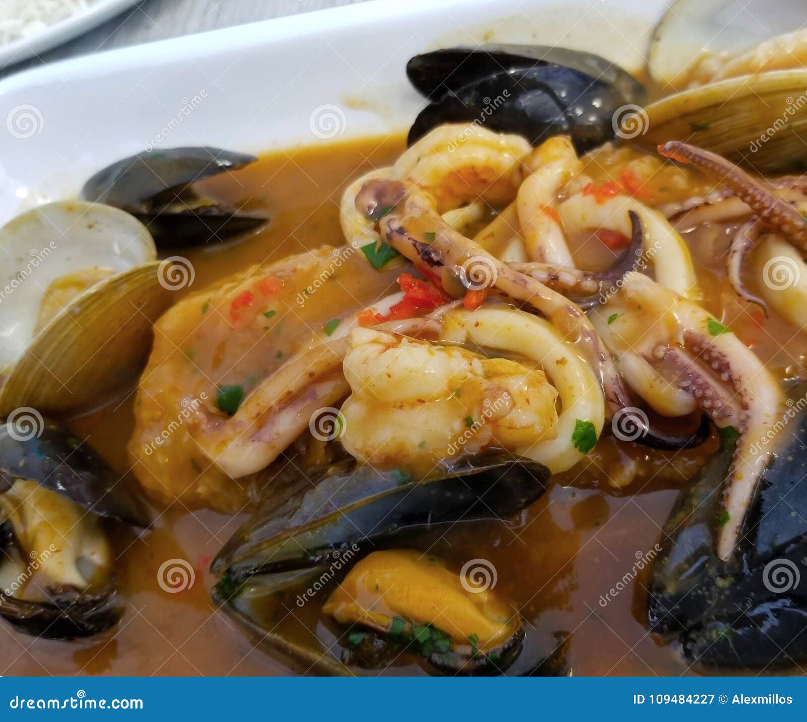 peruvian food: lunch picante de mariscos.