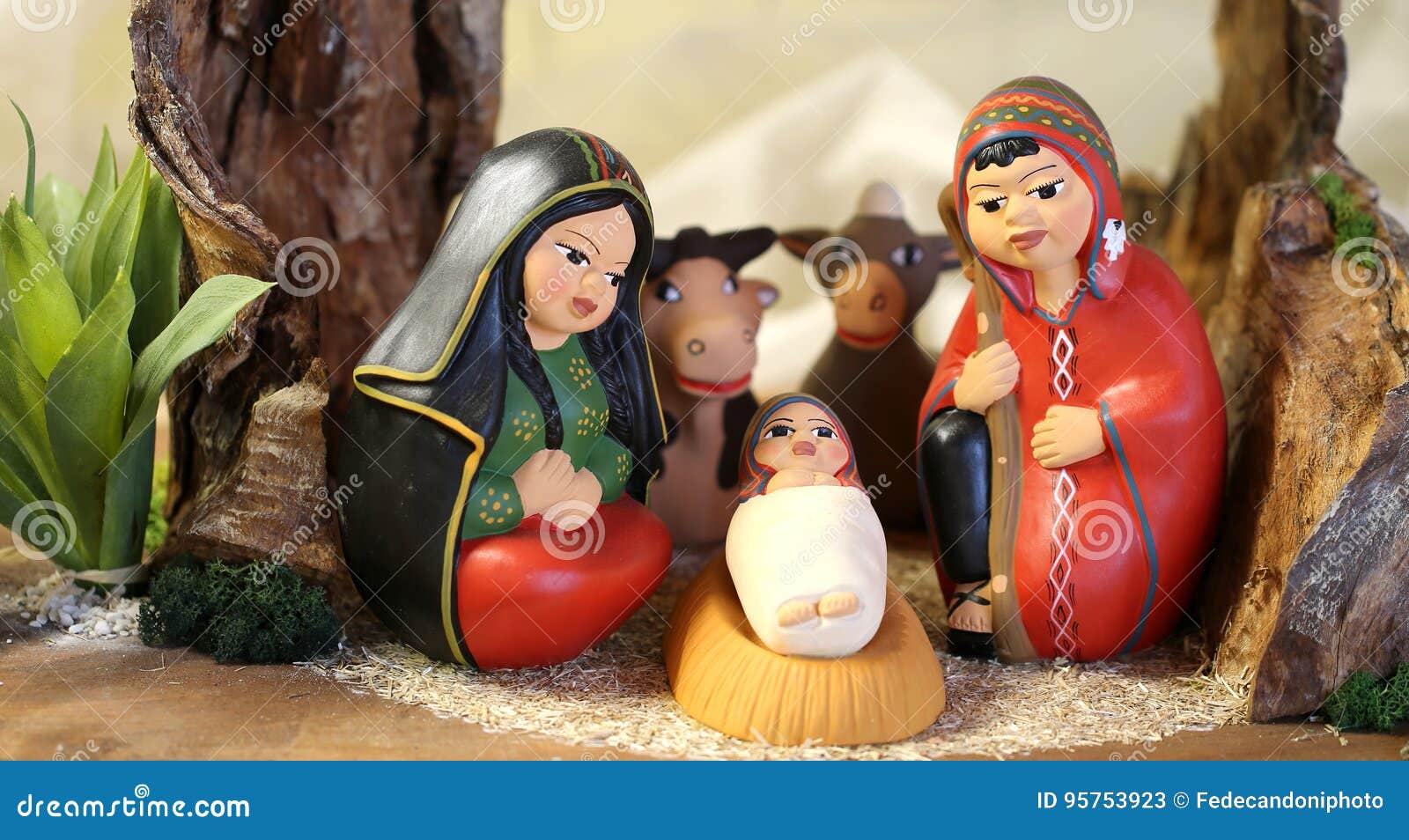 Peruvian Holy Family with South America Dressed with Two Animals Stock ...