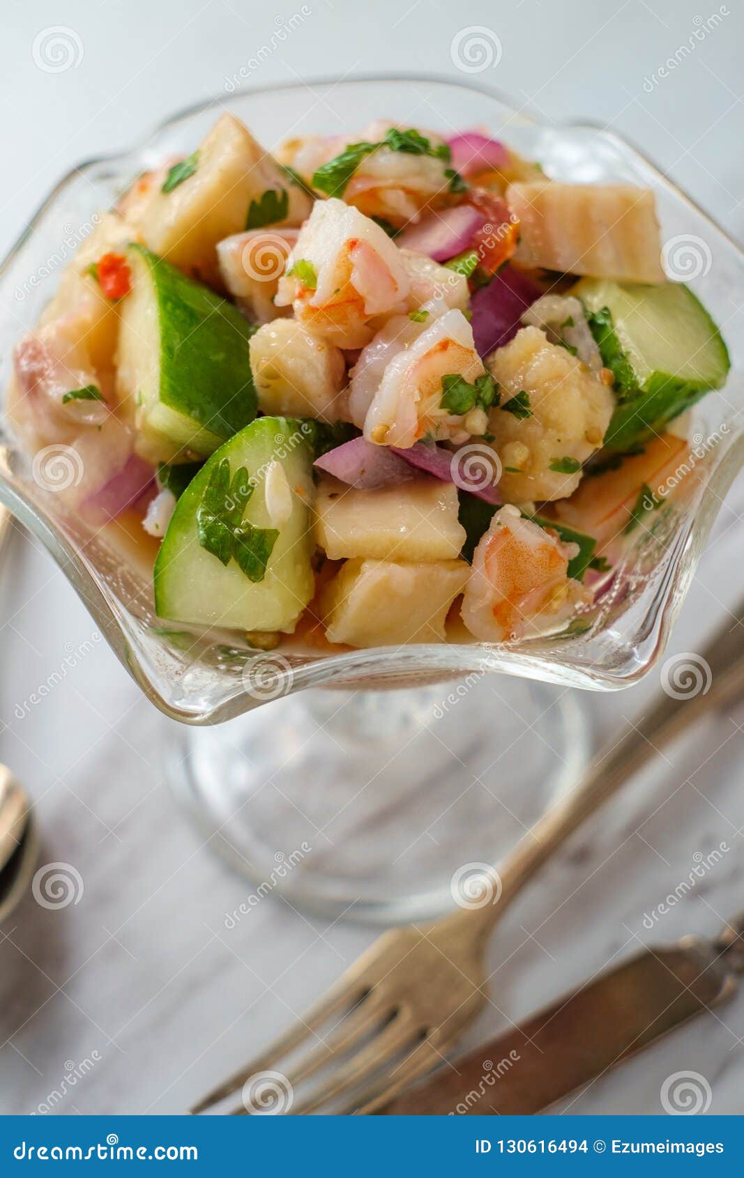 Peruvian Shrimp Tilapia Ceviche Stock Photo Image of chilled, prawns