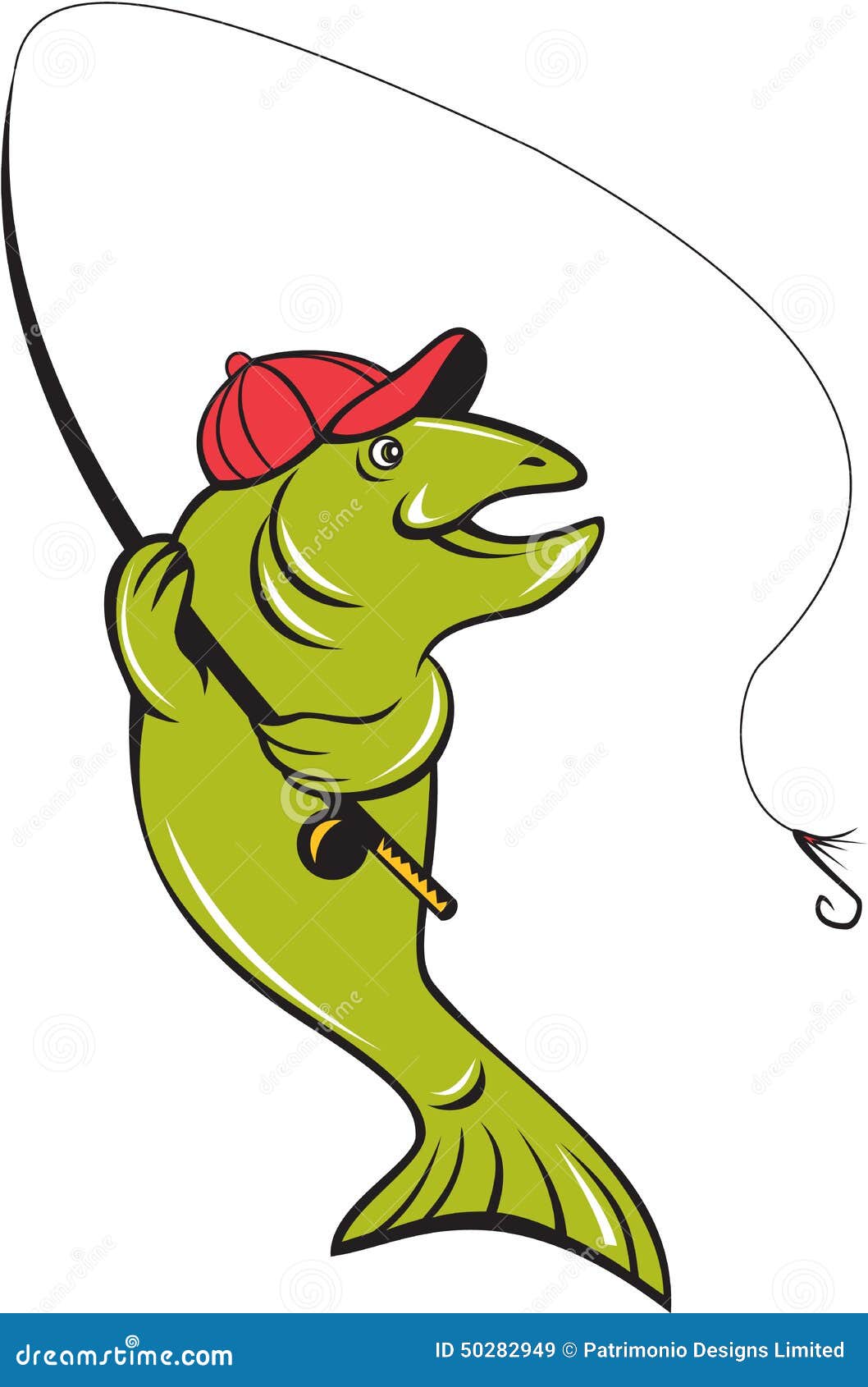 Pesca Con Mosca Rod Hook Cartoon De La Trucha Ilustración del Vector -  Ilustración de historieta, aislado: 50282949