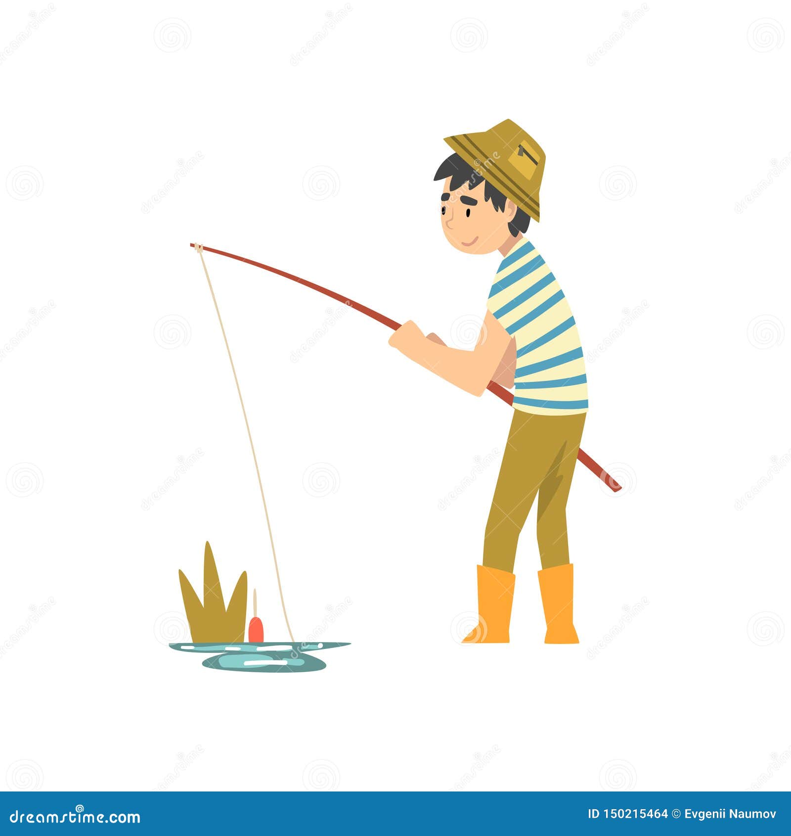 Pesca Linda Con La Caña De Pescar, Poco Personaje De Dibujos Animados Del  Muchacho De Fishman En El Ejemplo Del Vector De Las Bot Ilustración del  Vector - Ilustración de trastos, exterior: