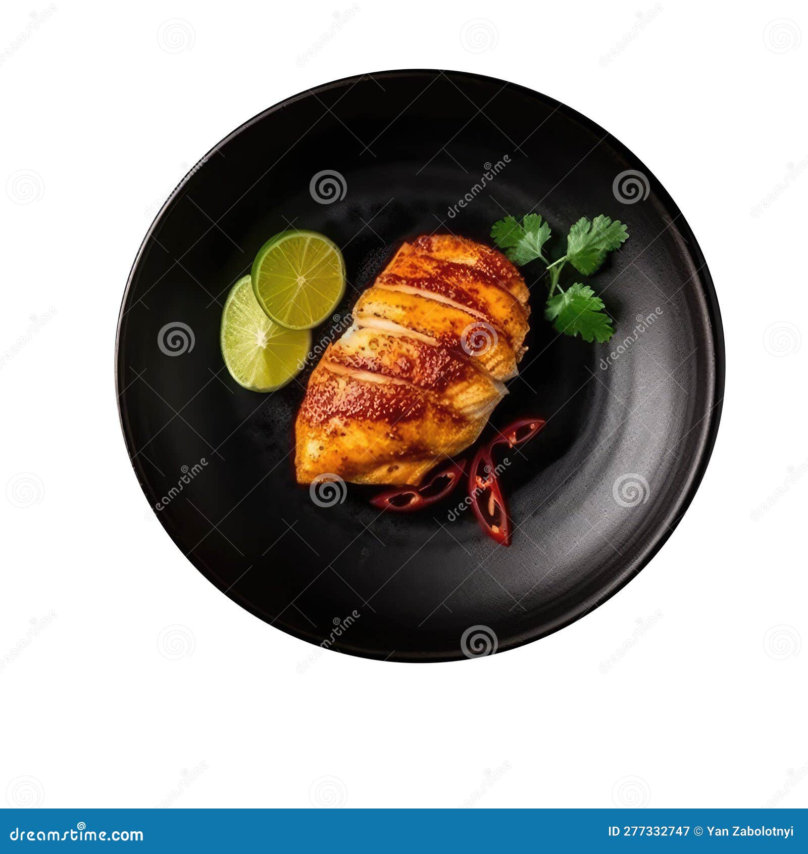 pescado empapelado on black smooth round plate on  transparent background mexican food. generative ai