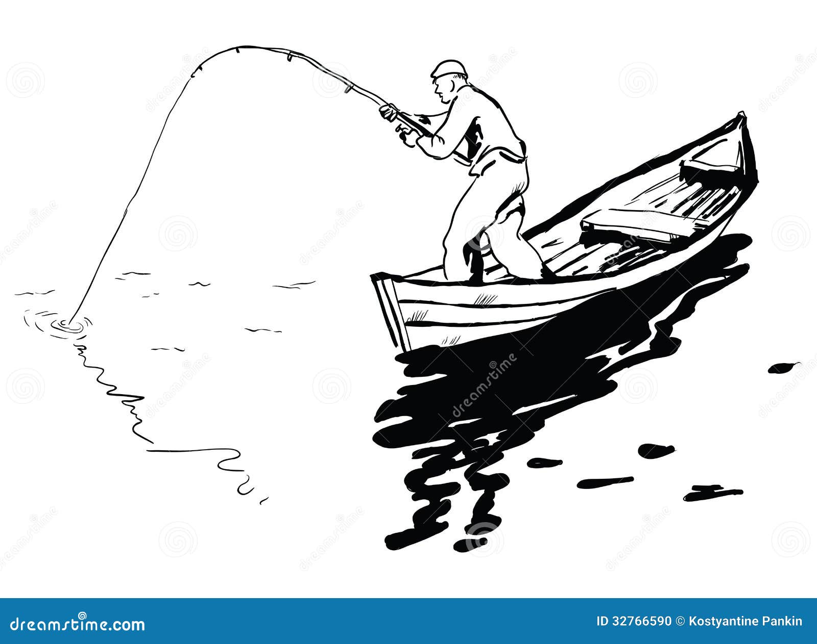 Pescatore in barca illustrazione vettoriale. Illustrazione di pesca