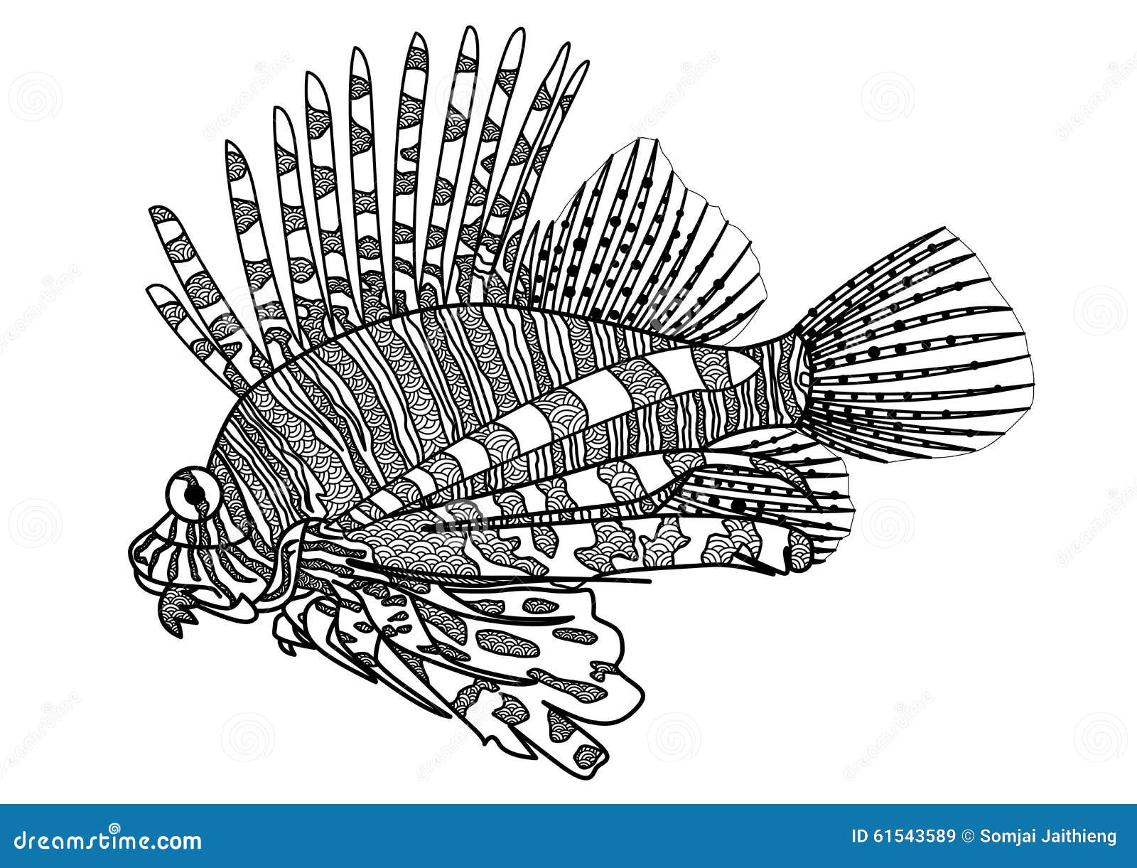 Pesce del leone dello zentangle del disegno di Digital per il libro da colorare tatuaggio