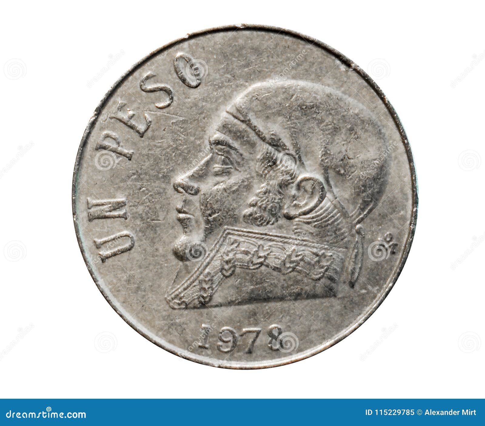 1 peso coin (estados unidos mexicanos circulation). bank of mexico. obverse, 1978