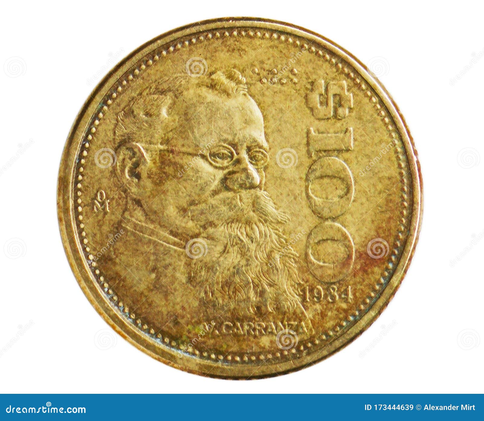 100 pesos coin, 1905~1992 - estados unidos mexicanos circulation serie, bank of mexico. obverse, 1984