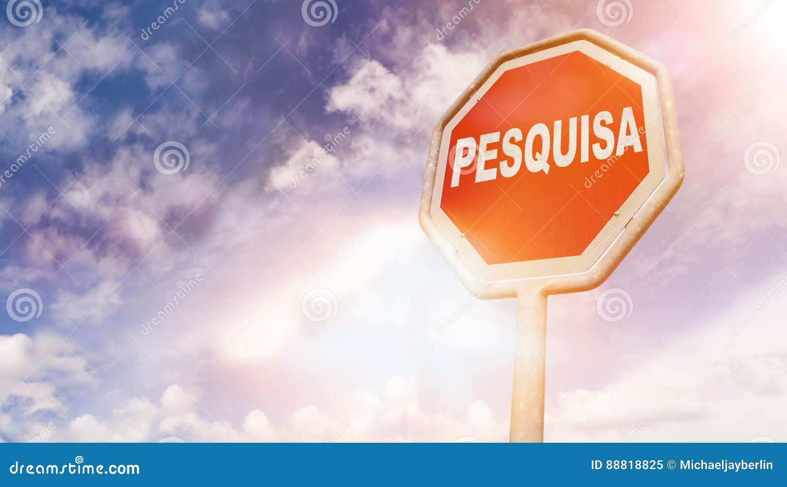 pesquisa, portuguese text for search text on red traffic sign