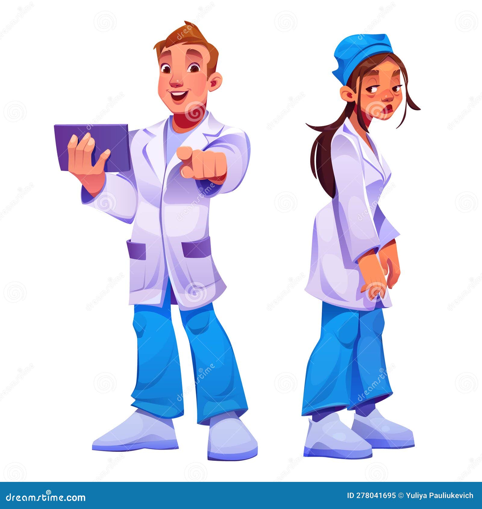 Desenho animado mulher médica ou enfermeira em uniforme branco