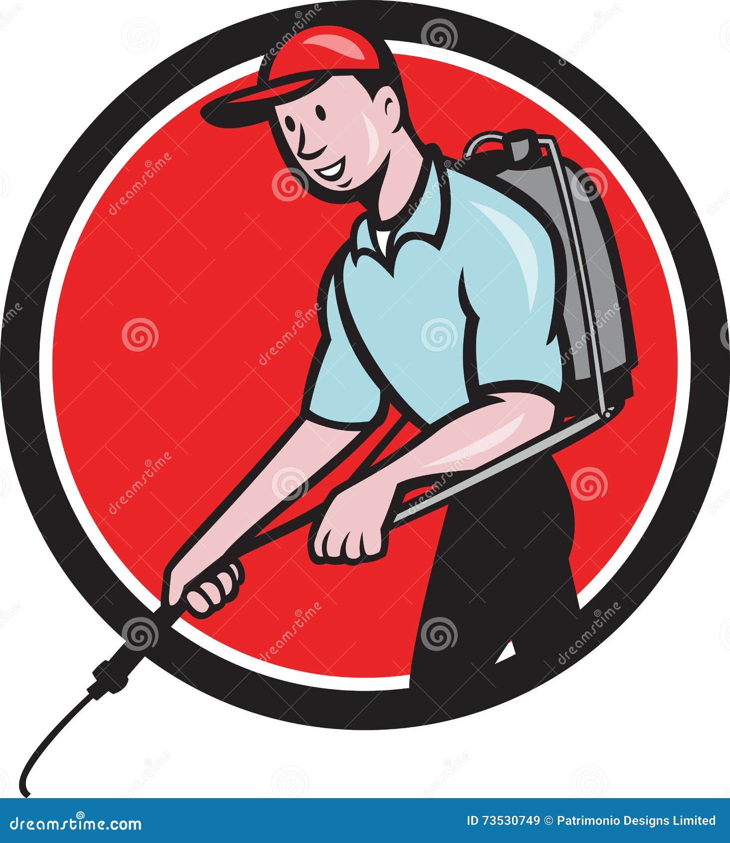 Pest Control Exterminator Spraying Circle Cartoon Stock ...