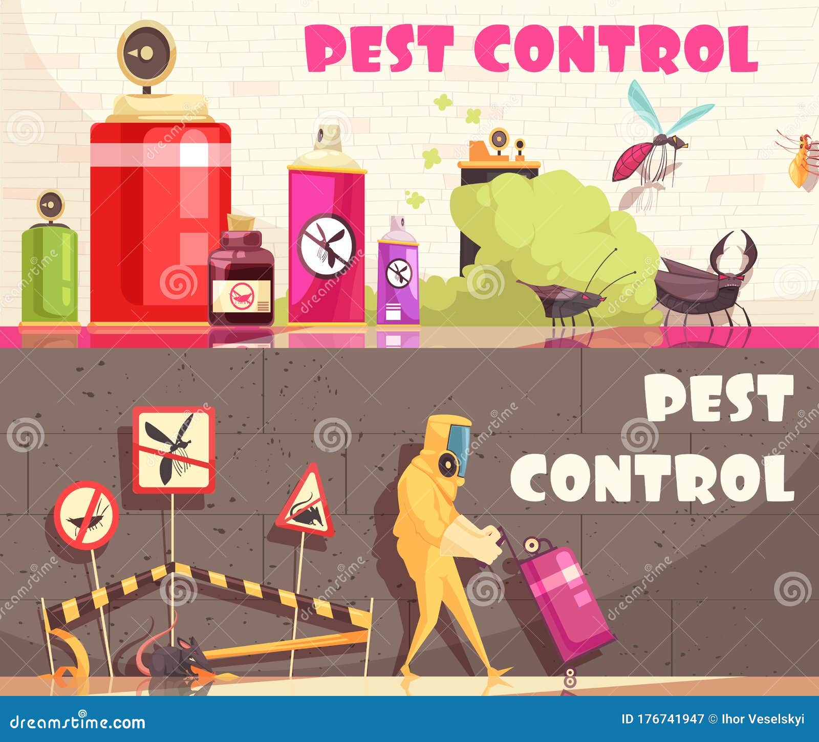 Pest Control Horizontal Banners Stock Illustration Illustration of
