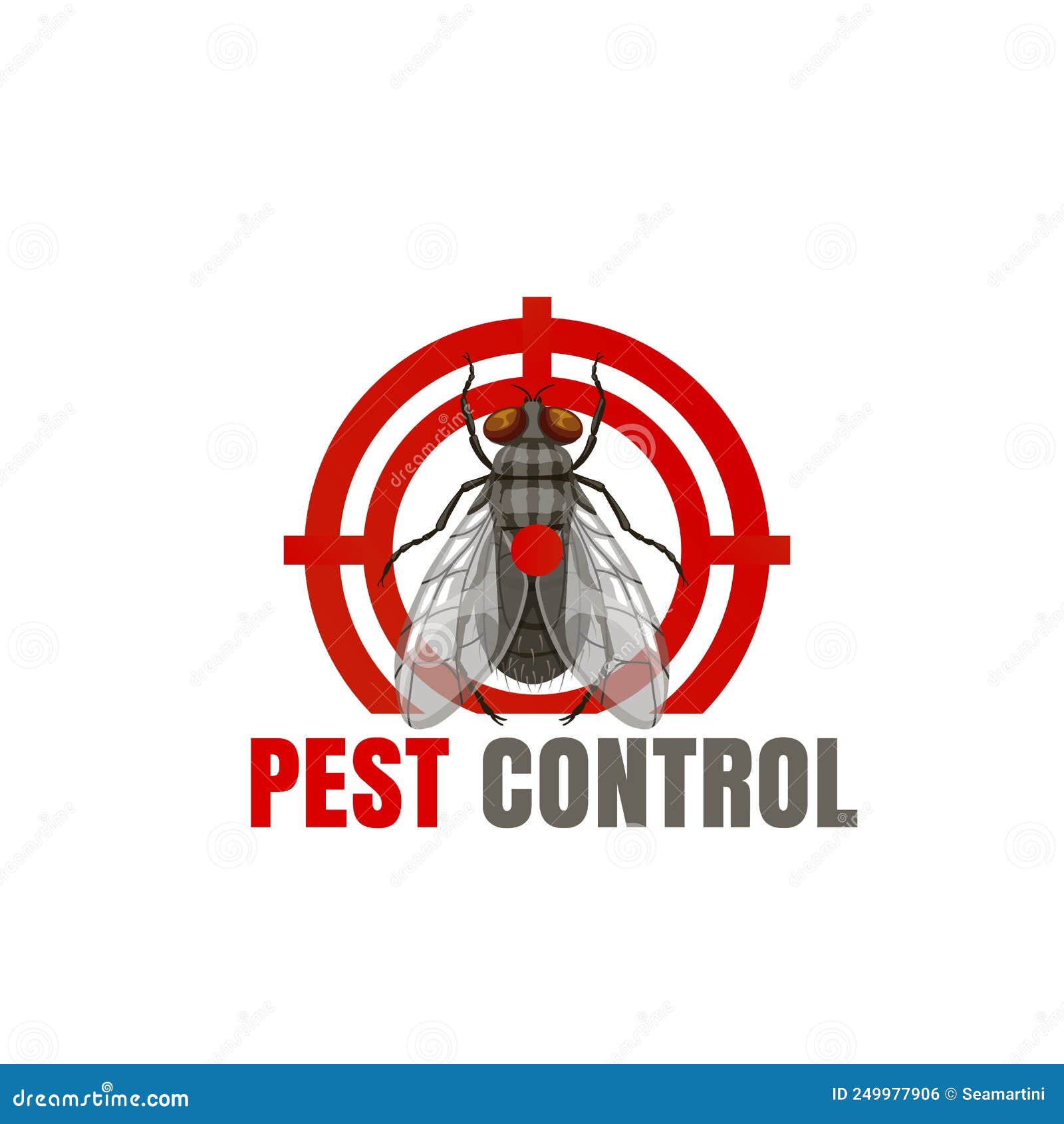 Pest Control Icon with Fly in Weapon Aim, Red Dot Stock Vector
