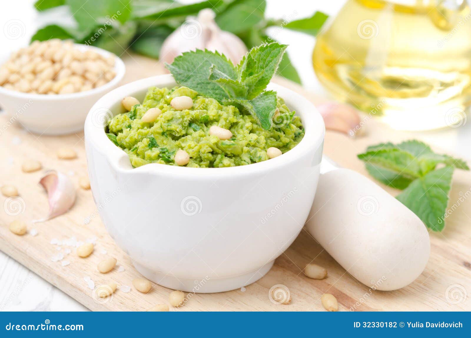 Pesto with Green Peas and Mint, Horizontal Stock Photo Image of
