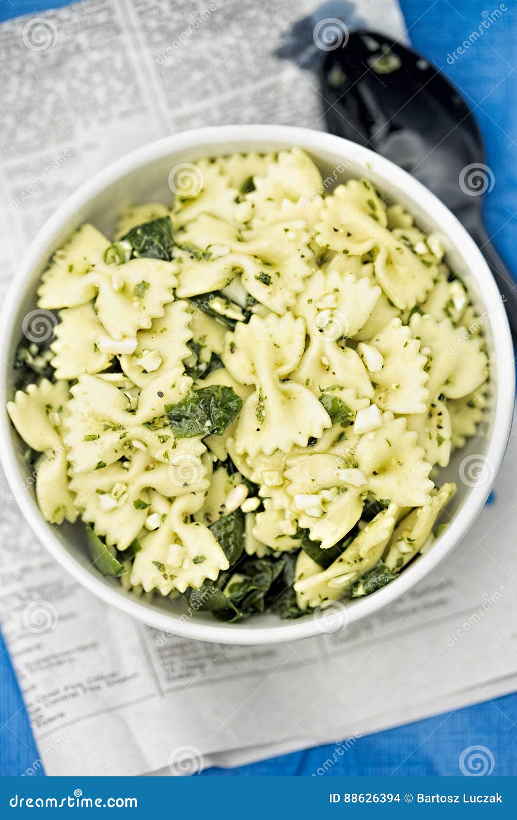 Pesto Pasta with Baby Spinach Stock Photo - Image of green, dinner