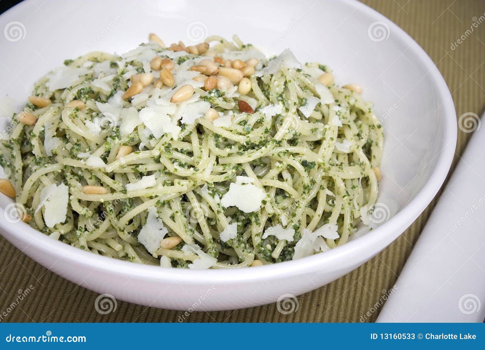 Pesto Pasta with Pine Nuts stock image. Image of delicious 13160533