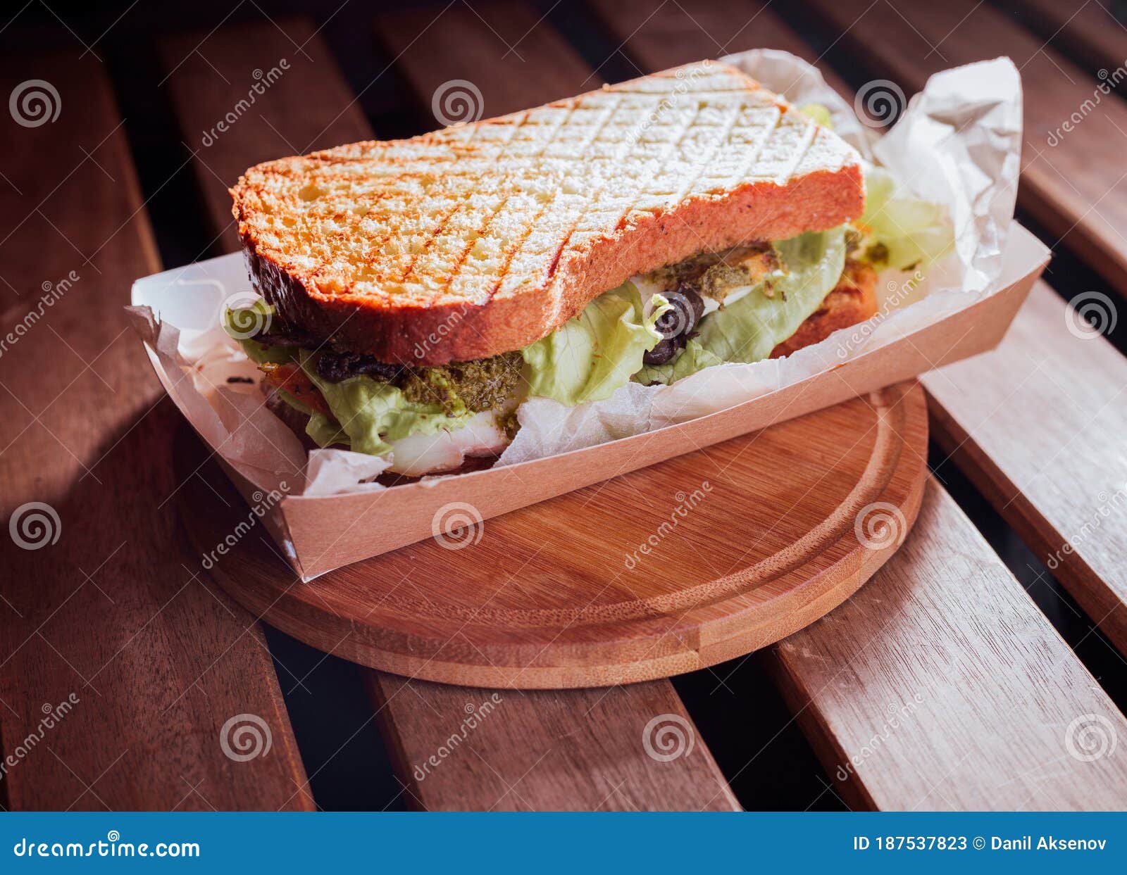 Pesto Sandwich with Chiken and Cheese in Cafe Stock Image Image of