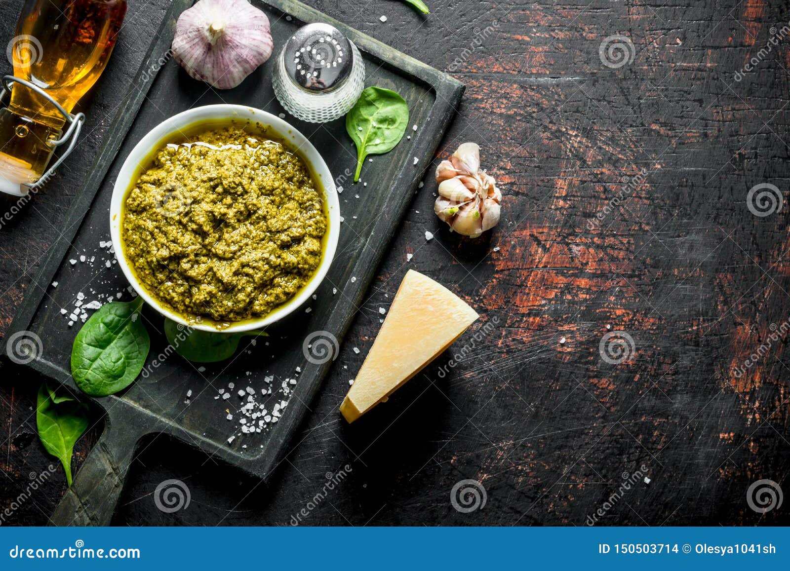Pesto Sauce on the Cutting Board Stock Photo Image of food, sauce