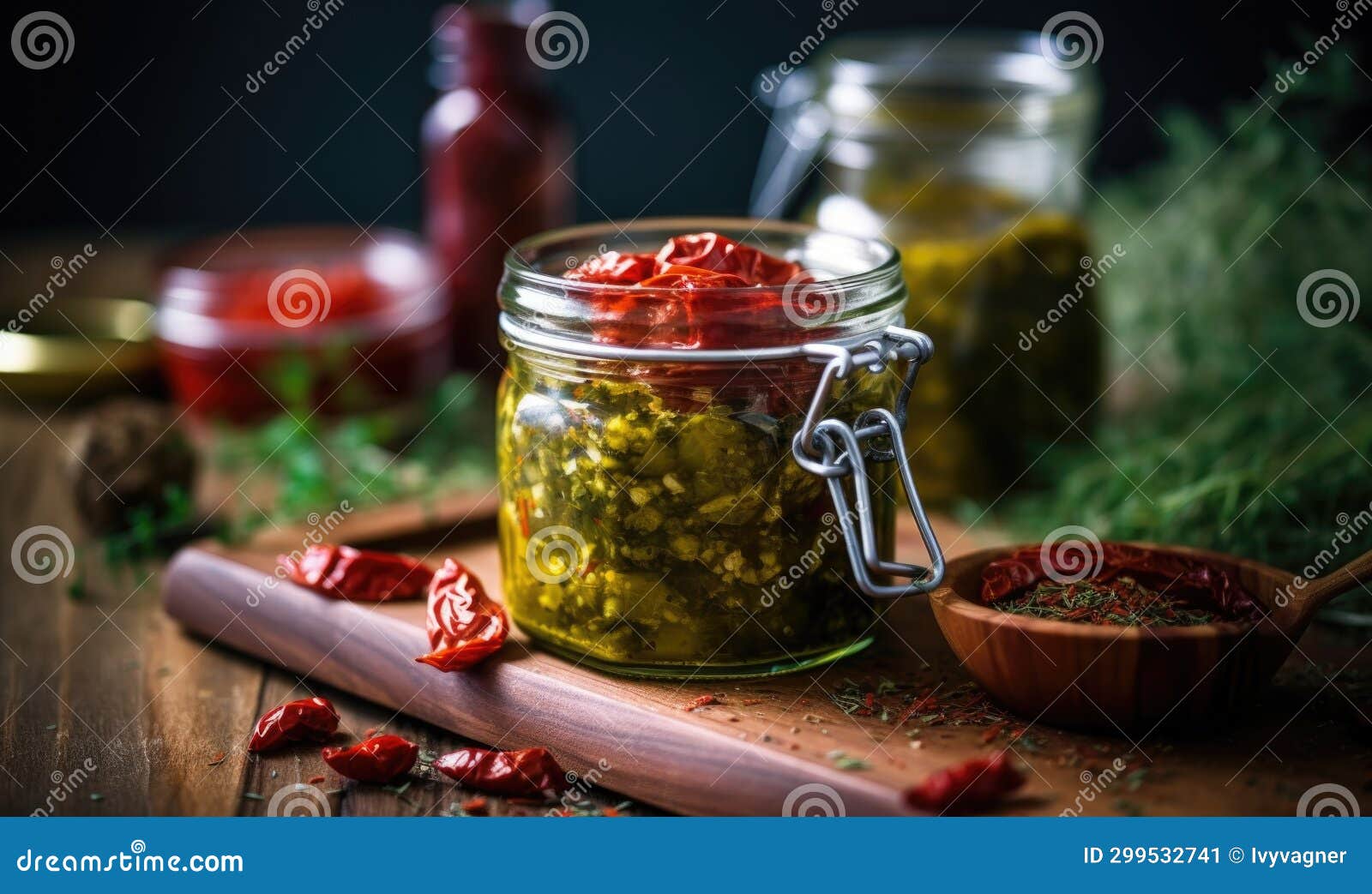Pesto Sauce with Fresh Herbs and Spices on Dark Background Stock Image
