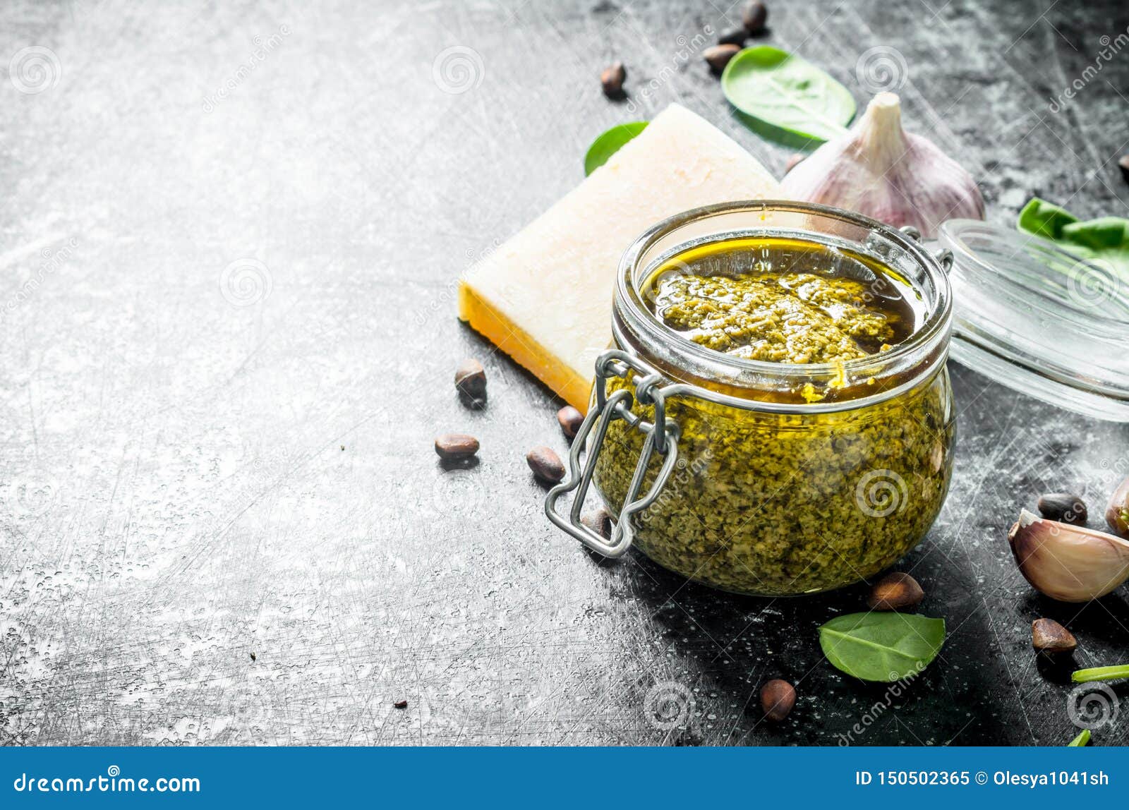 Pesto Sauce with Pine Nuts, Cheese and Garlic Stock Image Image of
