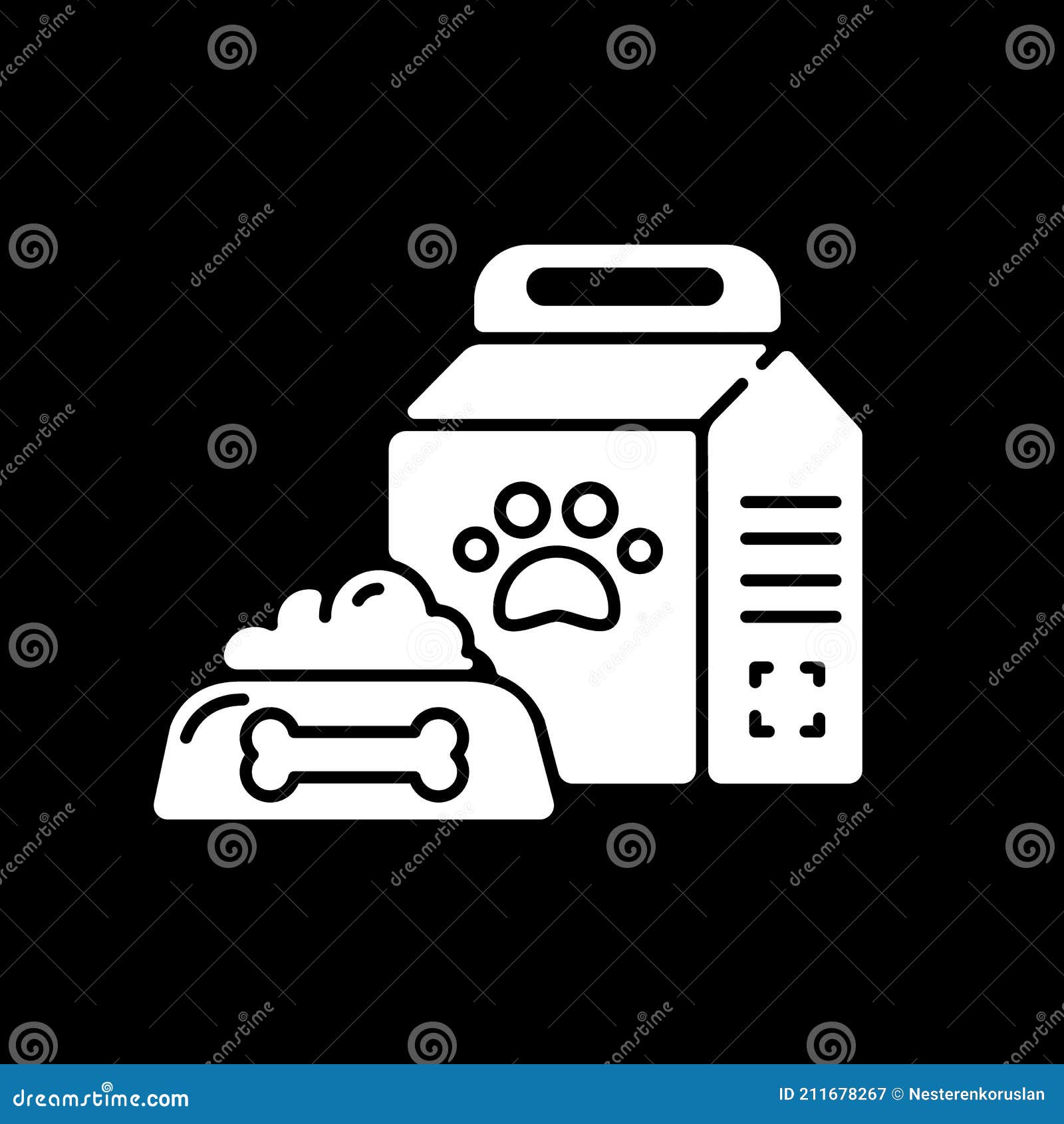 Pet Care Supplies Dark Mode Glyph Icon Stock Vector Illustration