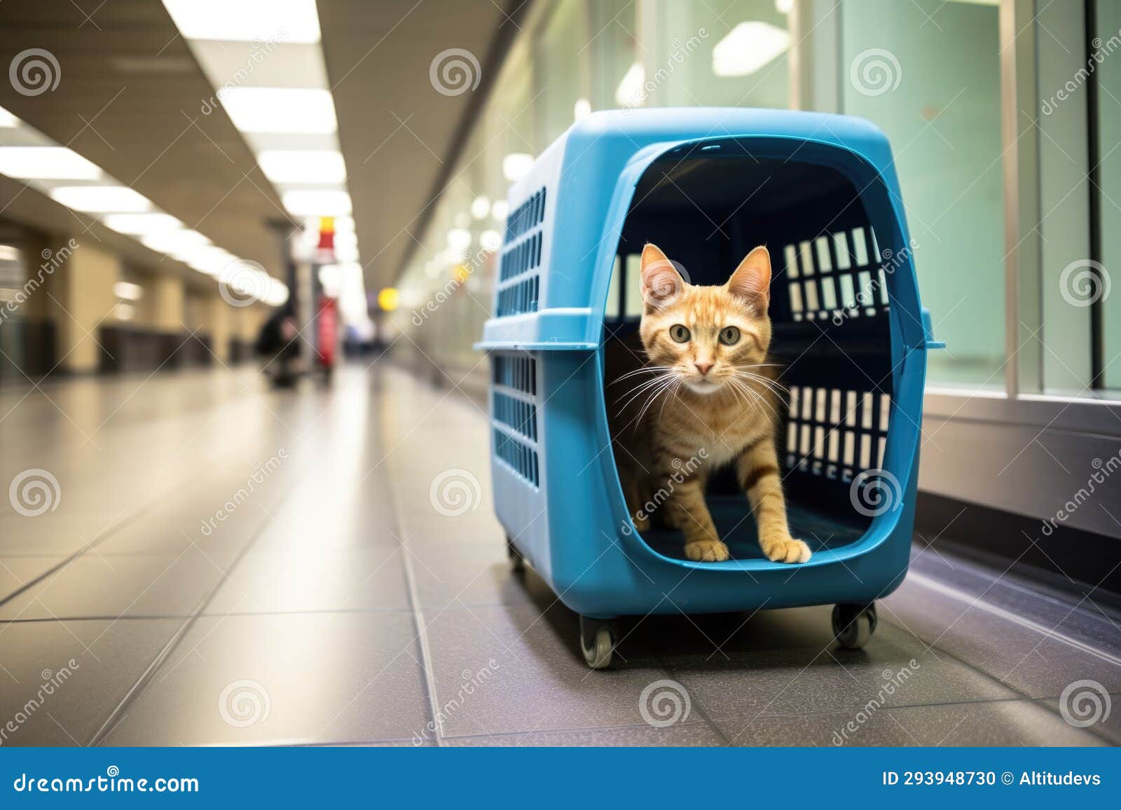 A Pet Carrier Left in an Airport Corridor Stock Photo Image of