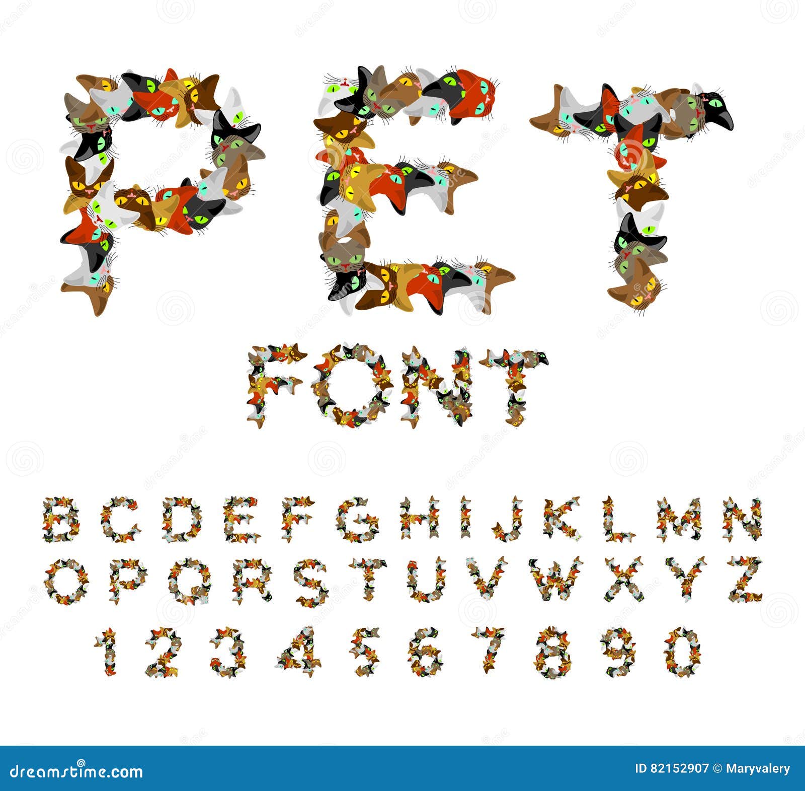 Pet Font. Cat Alphabet. Letters of Cats Stock Vector Illustration of