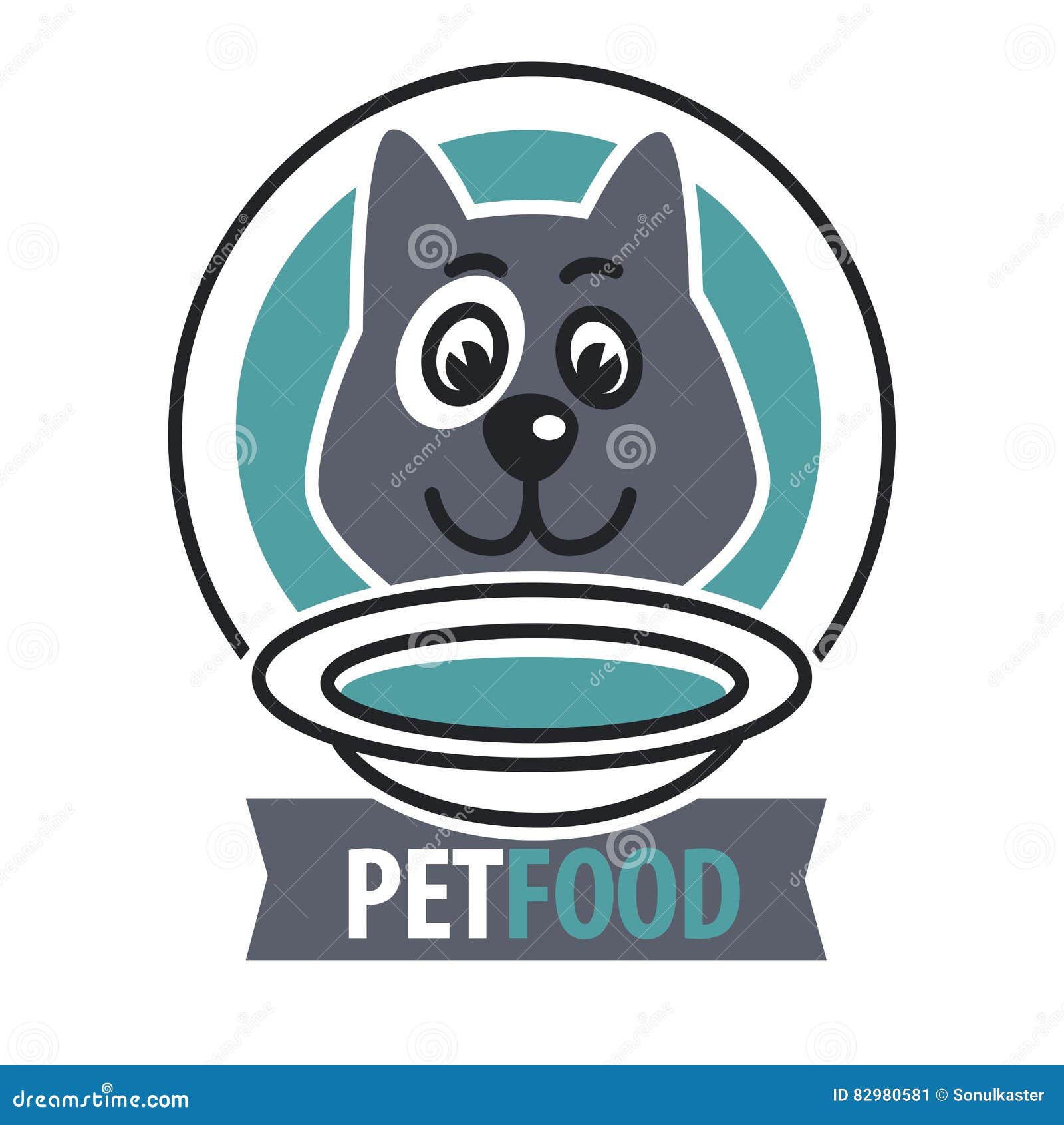 Pet Food Logo with Dog Icon. Concept of Veterinary Stock Vector