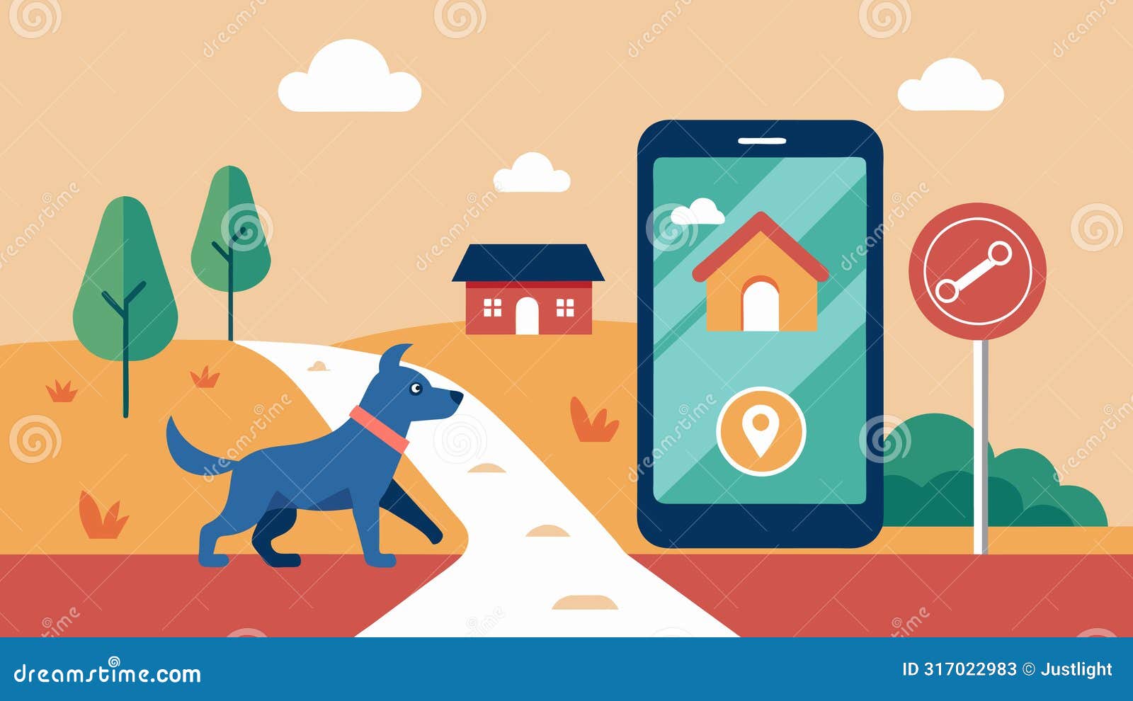 a pet safety app notifies an owner that their dog has inadvertently left the yard and is approaching a busy road
