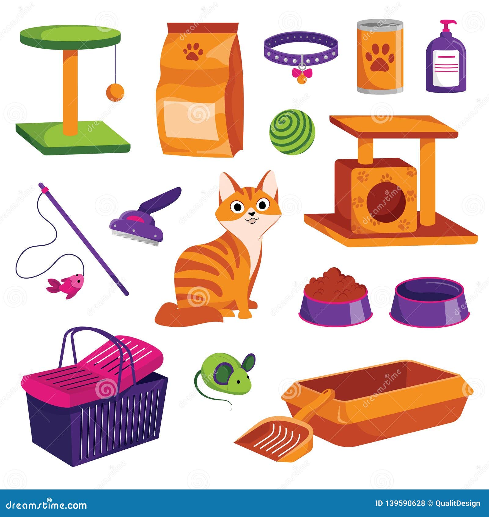 Pet Shop Icons Set. Cat Goods Vector Cartoon Illustration Stock Vector -  Illustration of element, cartoon: 139590628