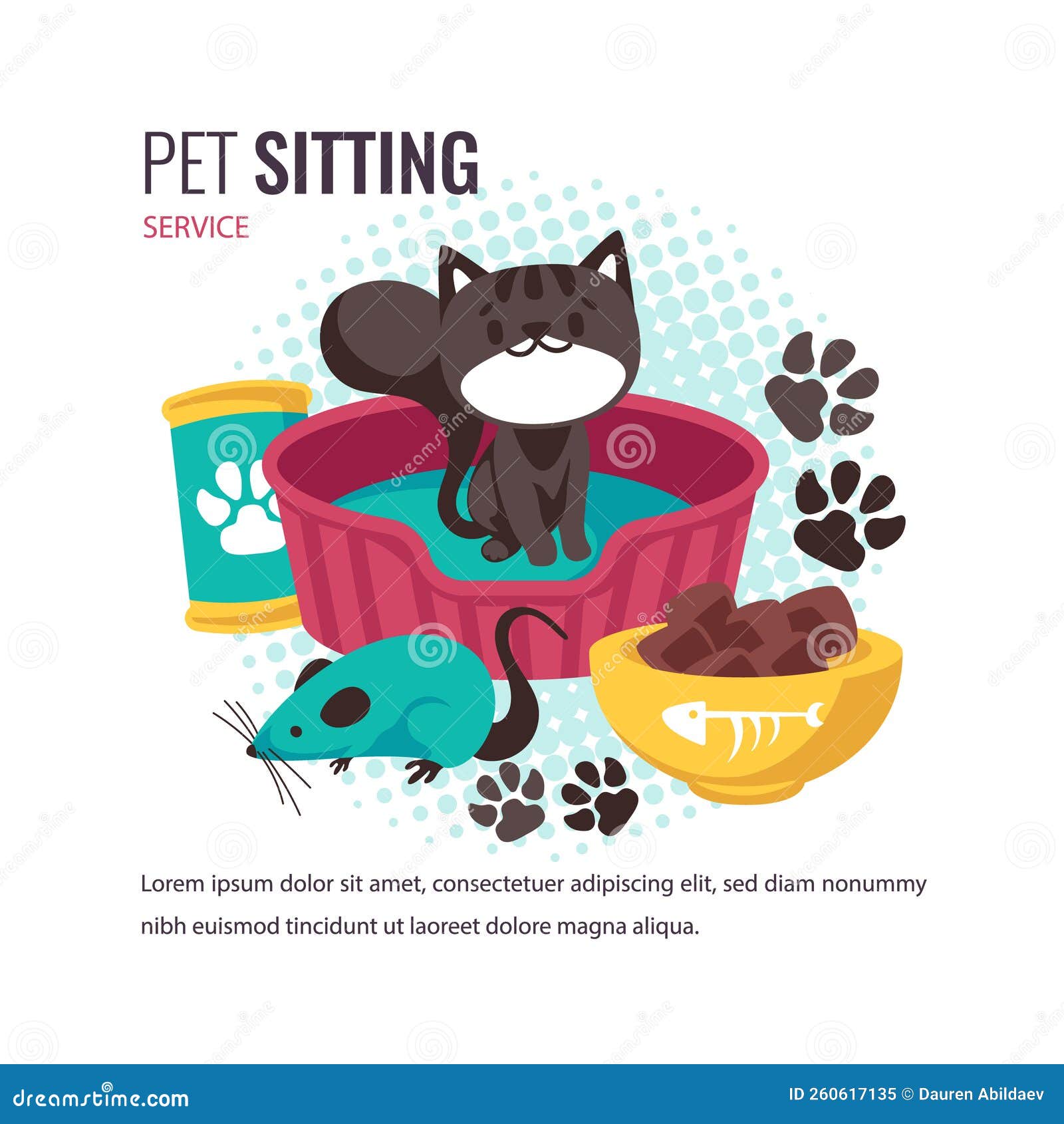 Pet Sitting Service Flat Design Posts Set Vector Illustration. Stock