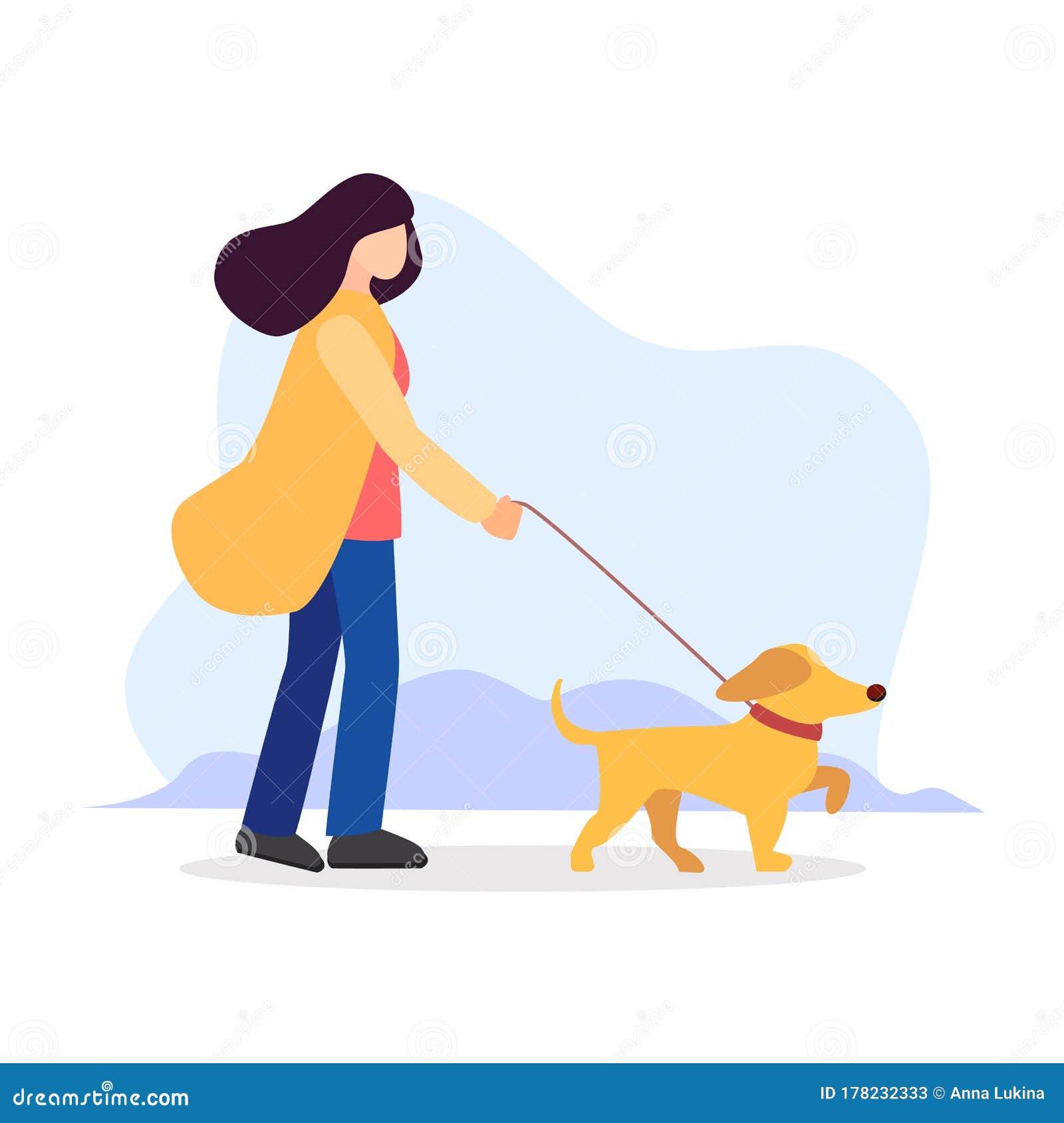 Pet Sitting. Woman with Dog on Leash. Pet Owner. Obedient Animal Stock  Vector - Illustration of human, breed: 178232333