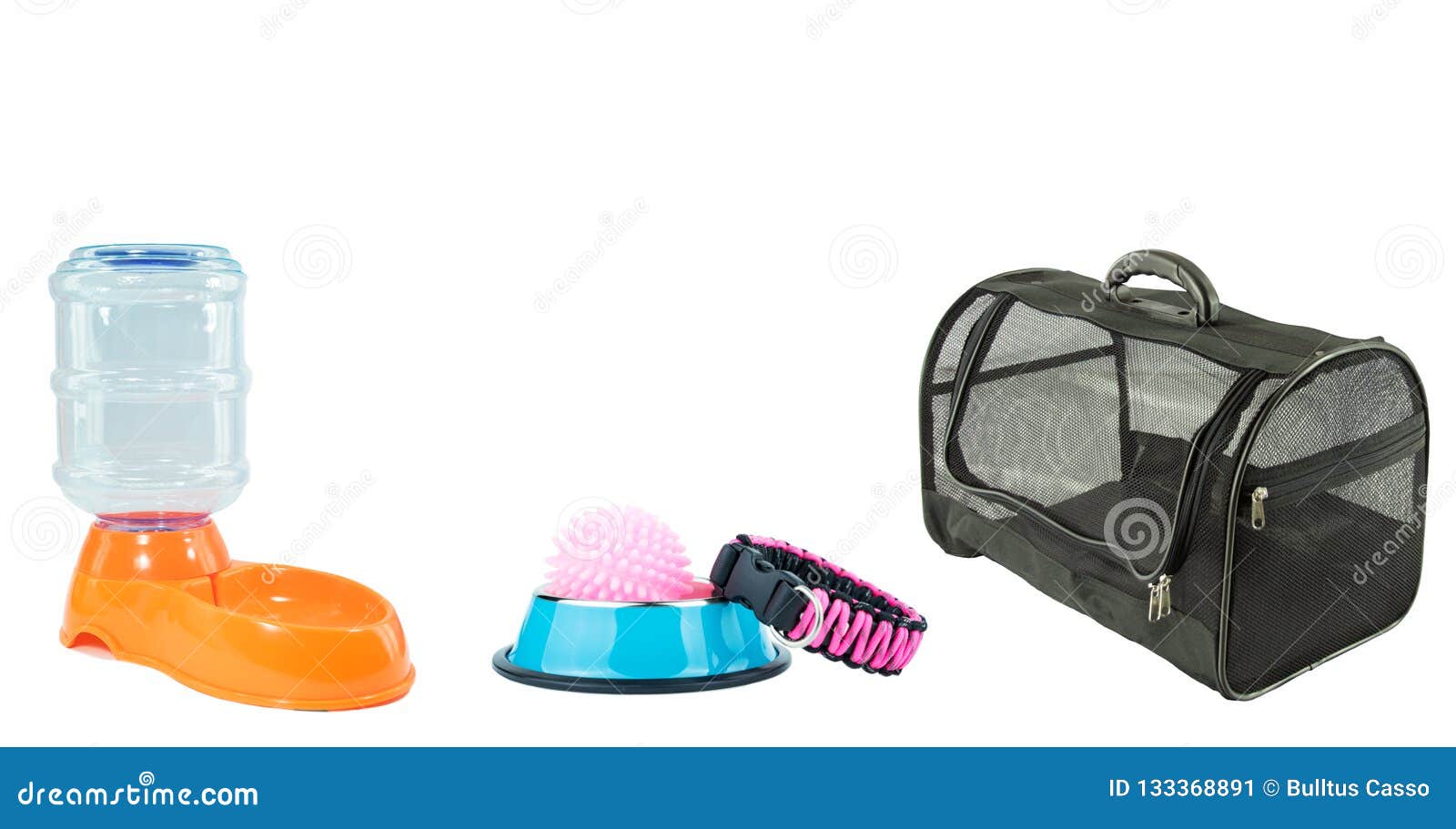 Pet Bag, Bowls, Leashes, Rubber Toy Isolated Stock Image - Image of ...