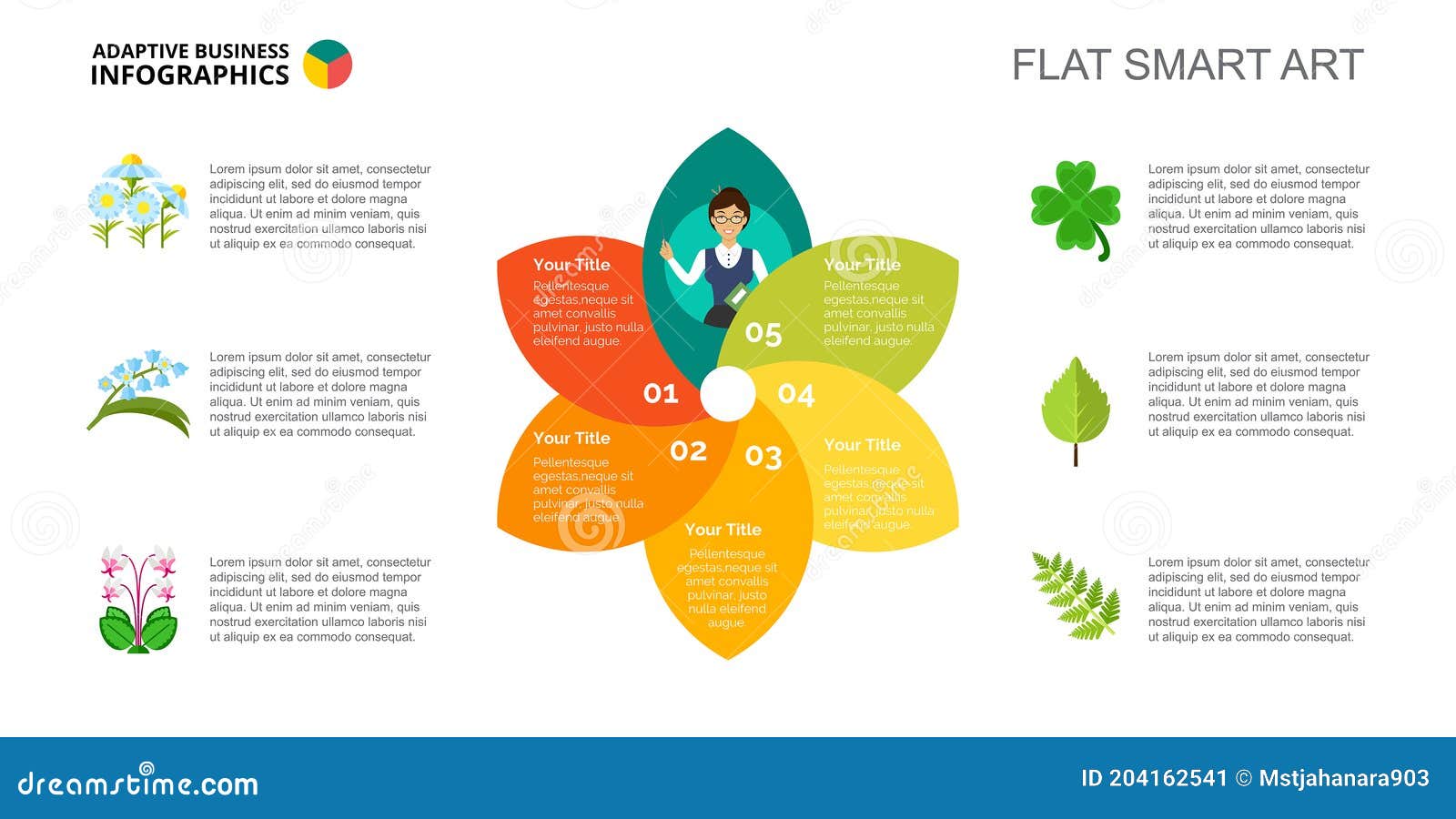Petal Chart with Five Elements Template Stock Vector - Illustration of ...