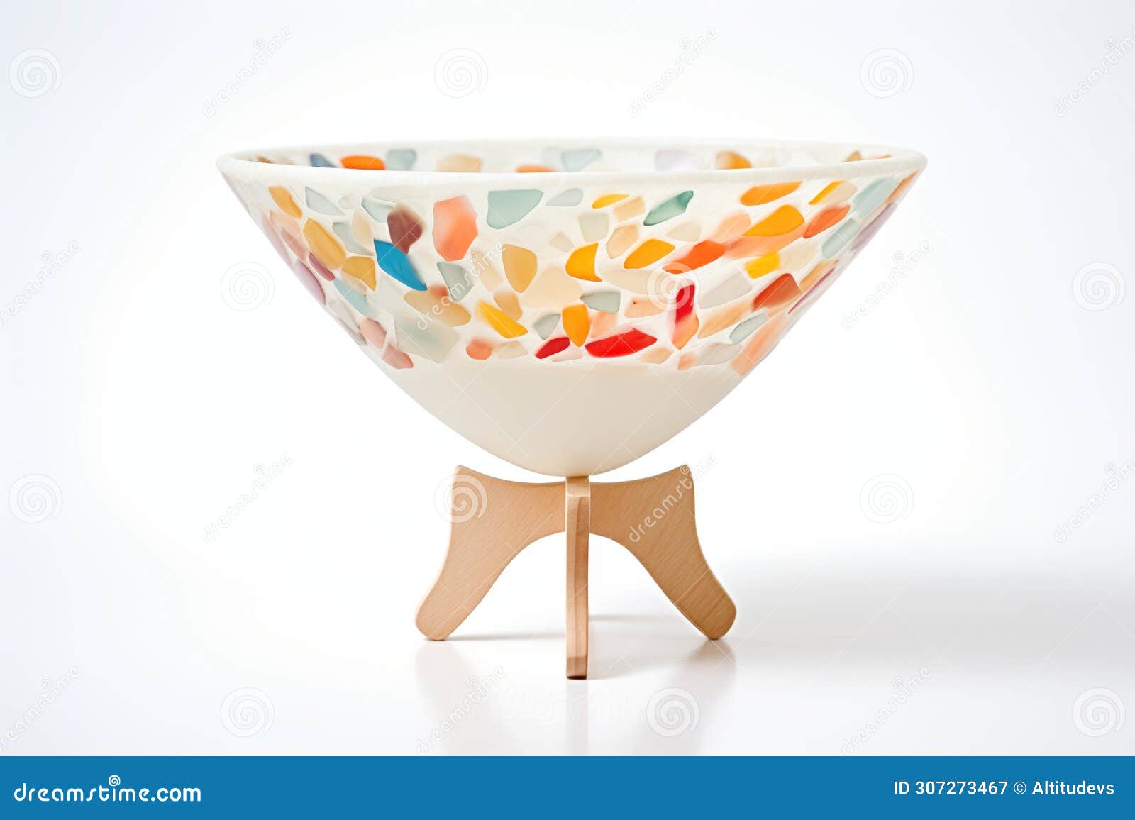 petal-d glass bowl with pebbles on a white stand