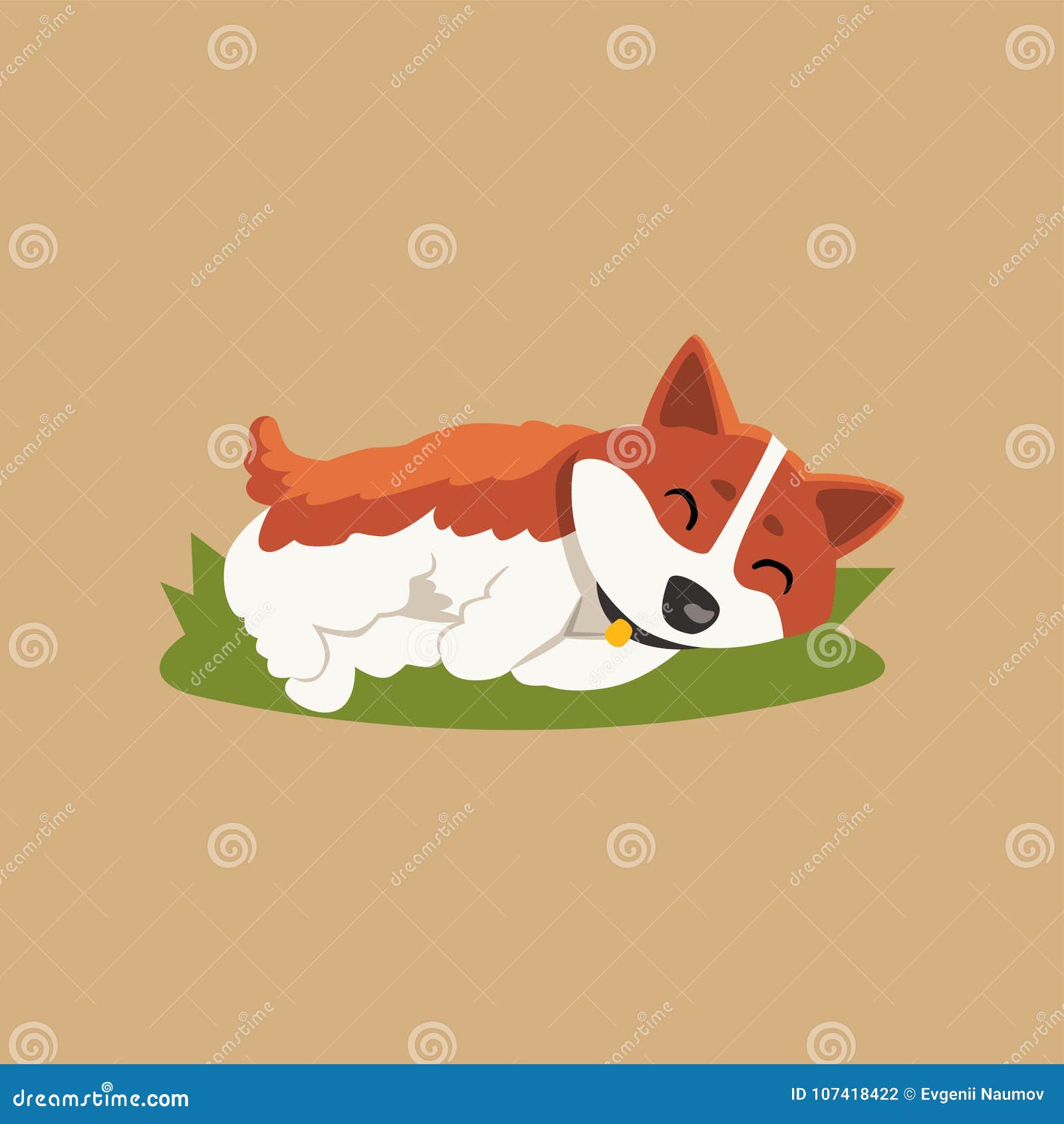 Petit Corgi Drôle Dormant Sur La Pelouse Verte Chien Roux De