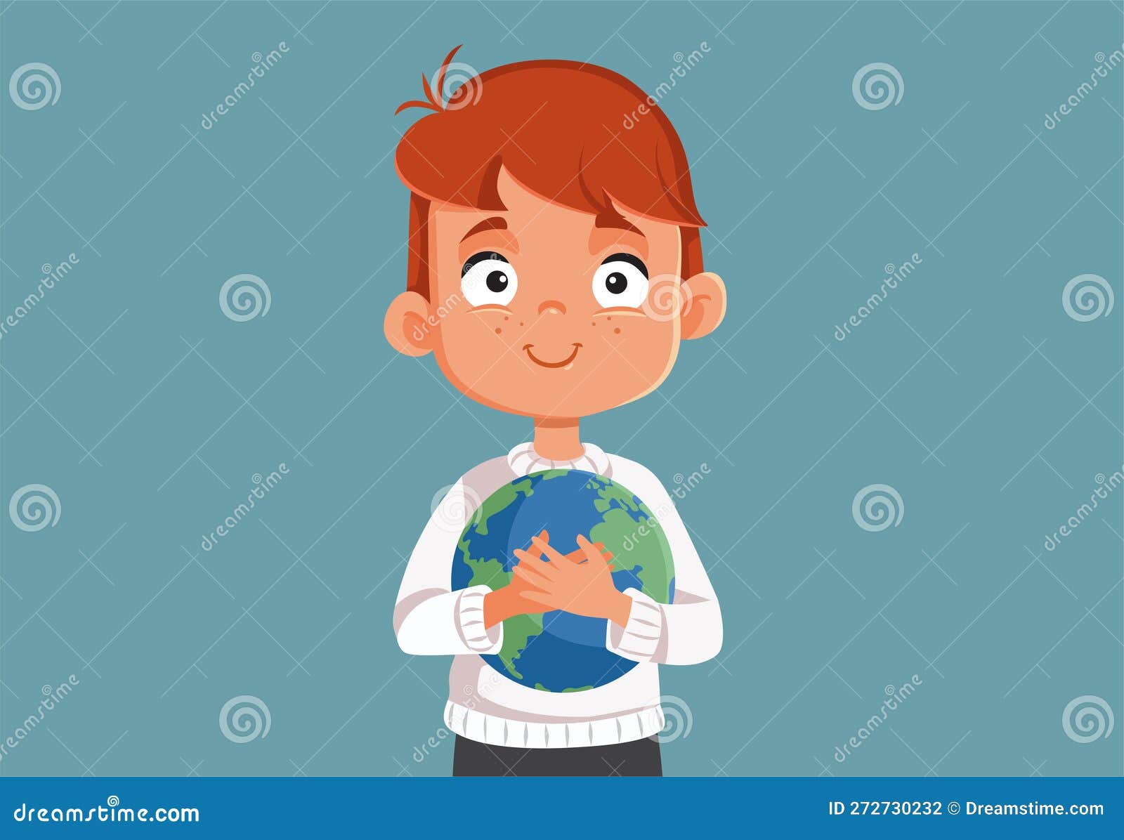 Petit Enfant Sur La Planète Terre, Illustration Vectorielle Clip